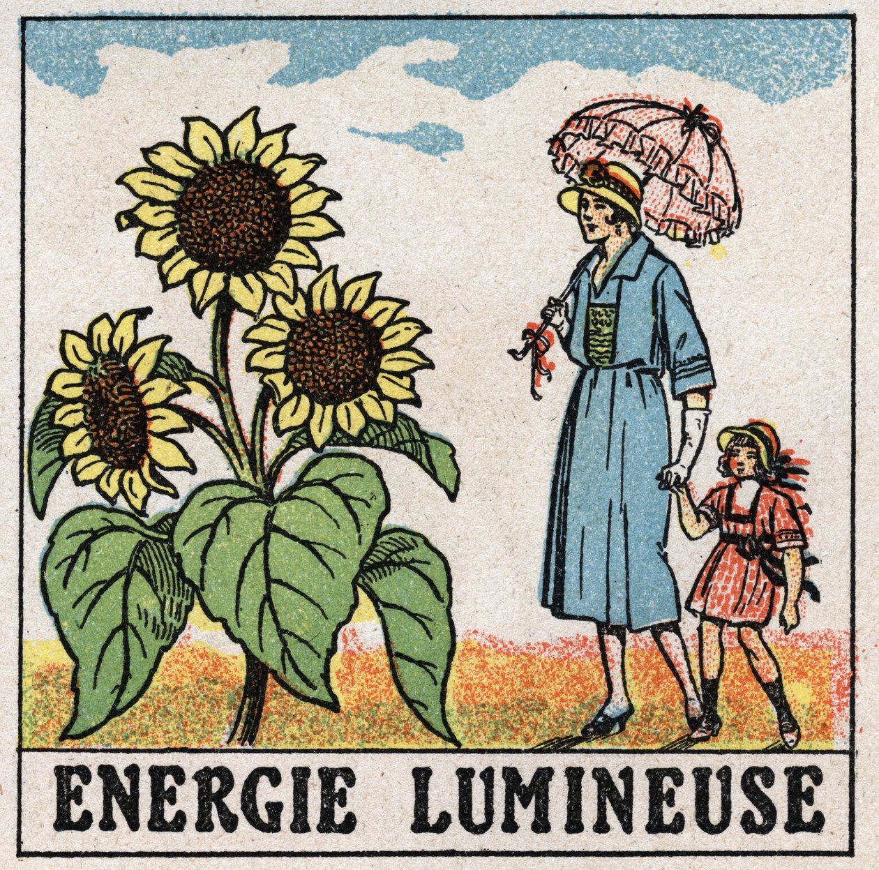Lichtenergie: Sonnenblume wird von Sonnenlicht beeinflusst. Anonyme Illustration von 1925. Private Sammlung. von Anonymous Anonymous