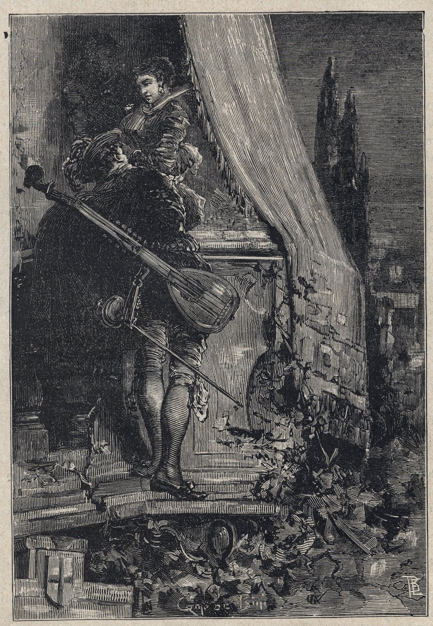 Lucrezia Borgia und Don Gaspare Aversa, Graf von Procida - Gravur aus 