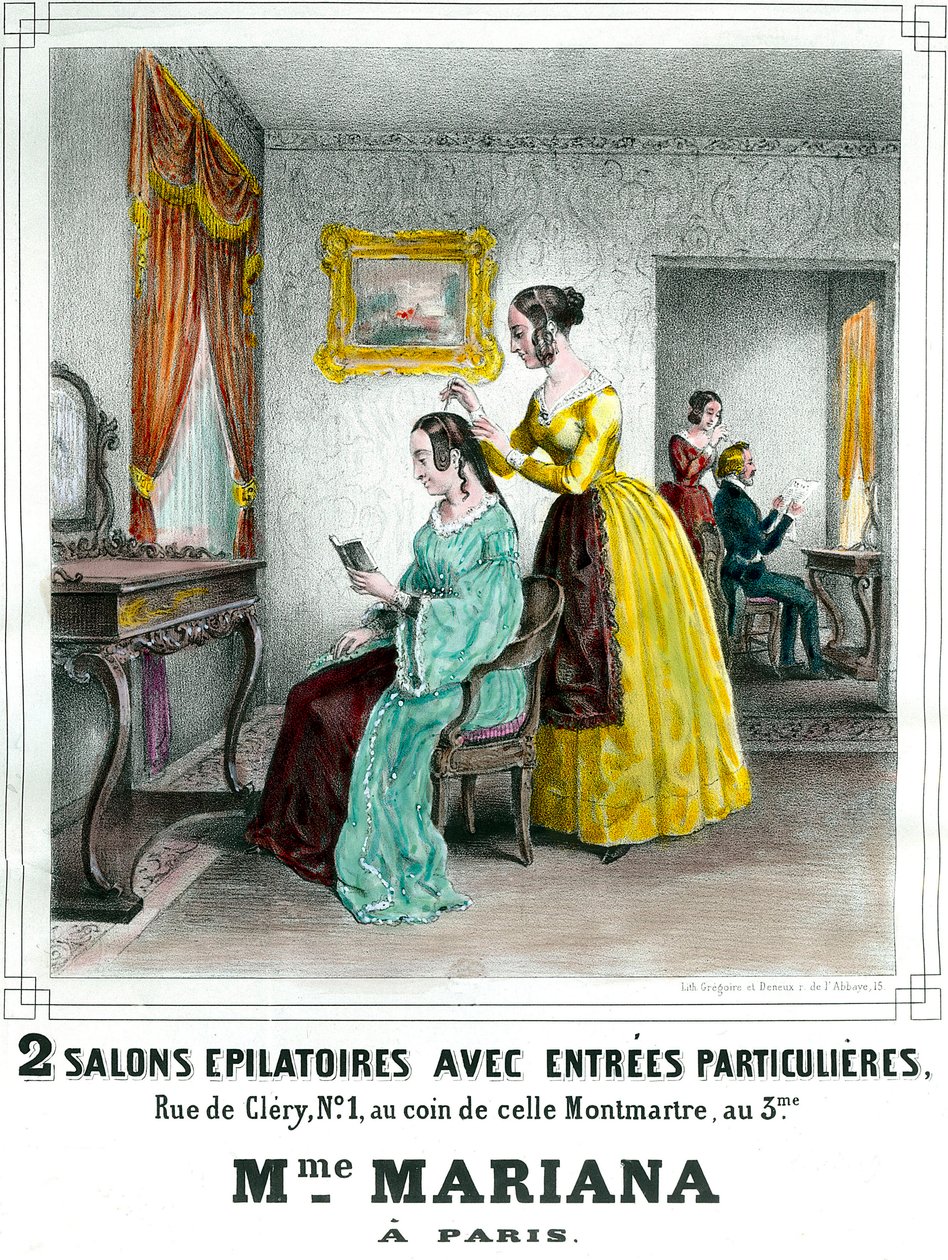 Schönheitssalon von Madame Mariana, Werbeplakat aus dem 19. Jahrhundert, Privatsammlung von Anonymous Anonymous