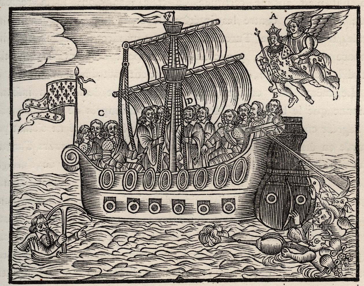 Mazarinade politisches Pamphlet: Trotz Mazarin sichern die Geißler das Heil des Staates. ca. 1649. Holzschnitt. Privatbesitz von Anonymous Anonymous