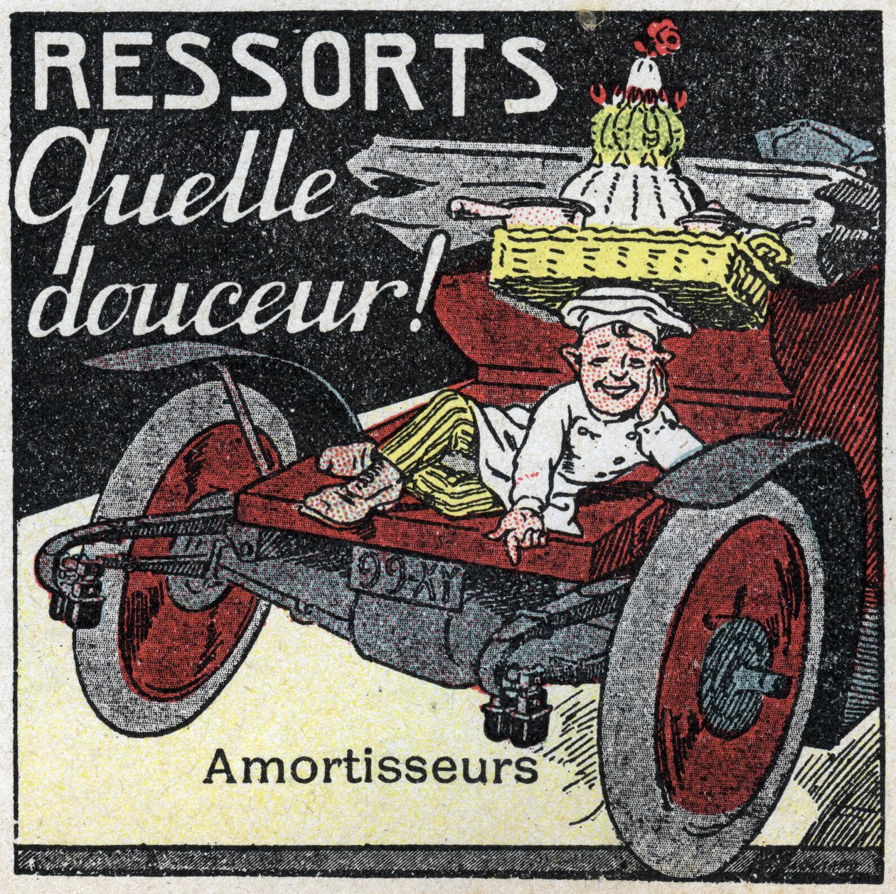 Mechanischer Antrieb: Stoßdämpfer eines Autos. Anonyme Illustration von 1925. Private Sammlung. von Anonymous Anonymous