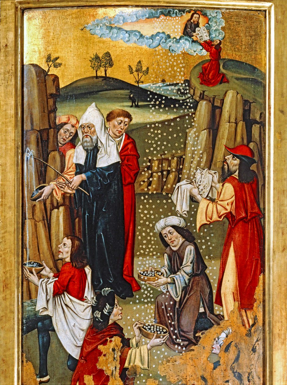Moses schlägt Wasser aus einem Felsen und das Wunder des Manna von Anonymous Anonymous