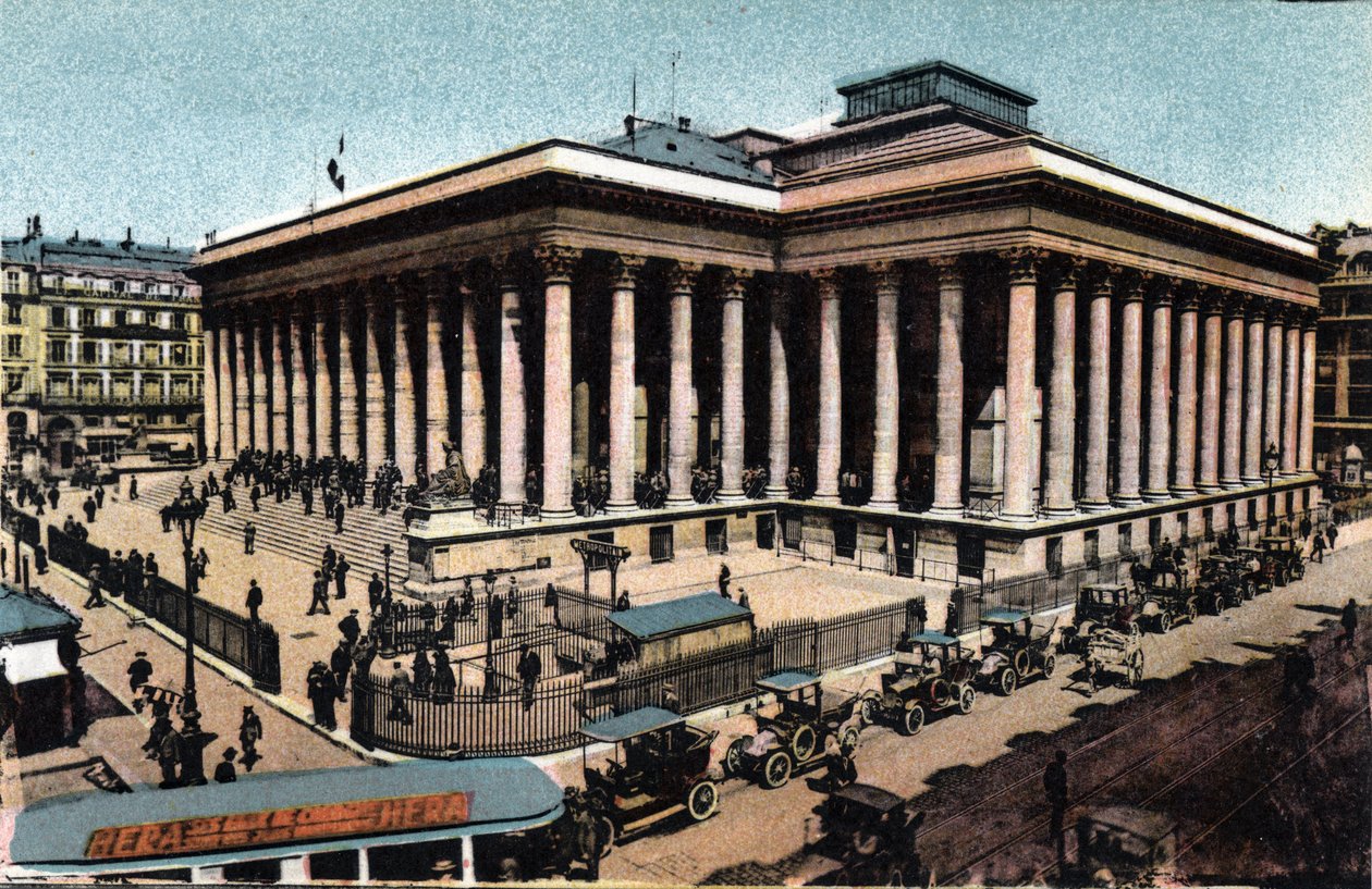 Paris: Außenansicht des Palais Brongniart (Pariser Börse), erbaut zwischen 1808-1826 von Alexandre Brongniart. Fotografie von 1920 in „Artistic Album“ der Stadt Paris. Private Sammlung von Anonymous Anonymous