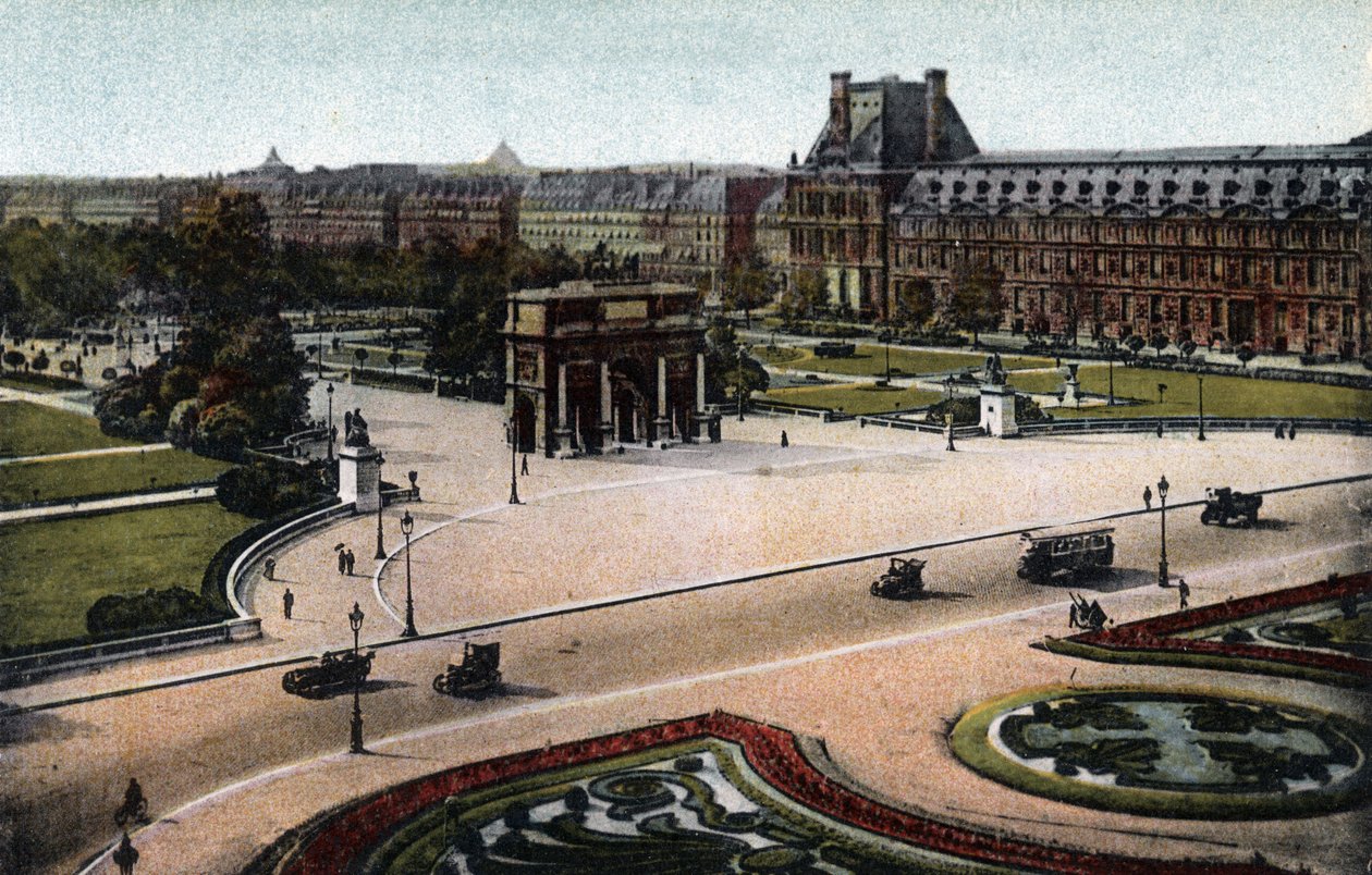 Paris: Panorama der Tuilerien (Garten und Palast) und des Arc de Triomphe du Carrousel. Fotografie von 1920 in „Artistic Album“ der Stadt Paris. Private Sammlung. von Anonymous Anonymous