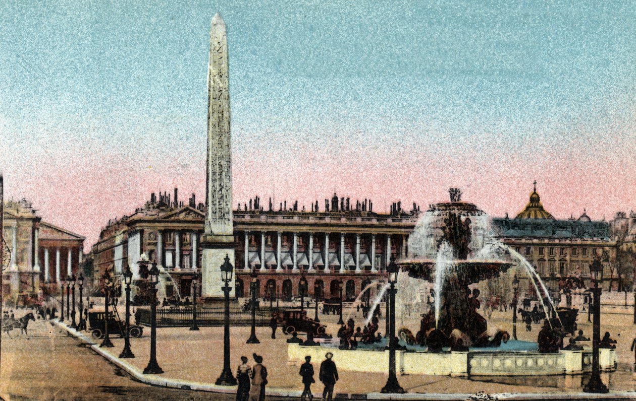 Paris: Blick auf den Place de la Concorde mit den Brunnen und dem Obelisken. Fotografie von 1920 im „Artistic Album“ der Stadt Paris. Private Sammlung. von Anonymous Anonymous