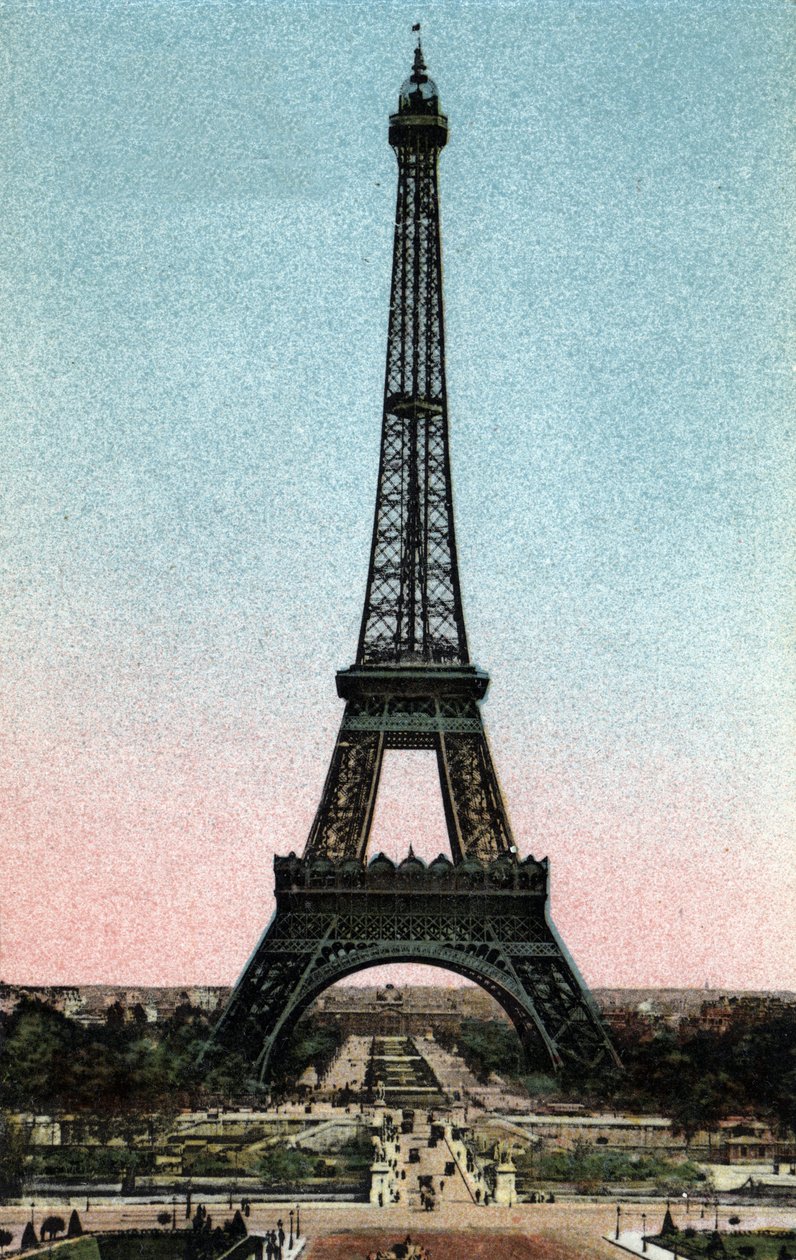 Paris: Blick auf den Eiffelturm, gebaut zwischen 1887 und 1889 von Gustave Eiffel (1832-1923). Fotografie von 1920 im „Artistic Album“ der Stadt Paris. Private Sammlung von Anonymous Anonymous