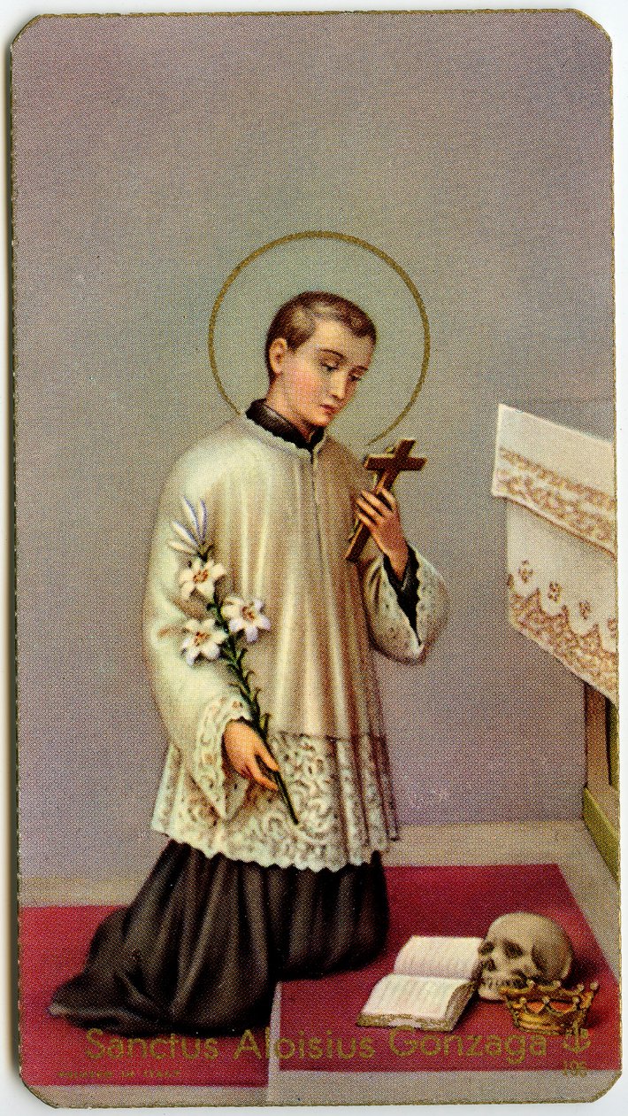 Andachtsbild: Aloysius Gonzaga verehrt das Kreuz (Druck) von Anonymous Anonymous