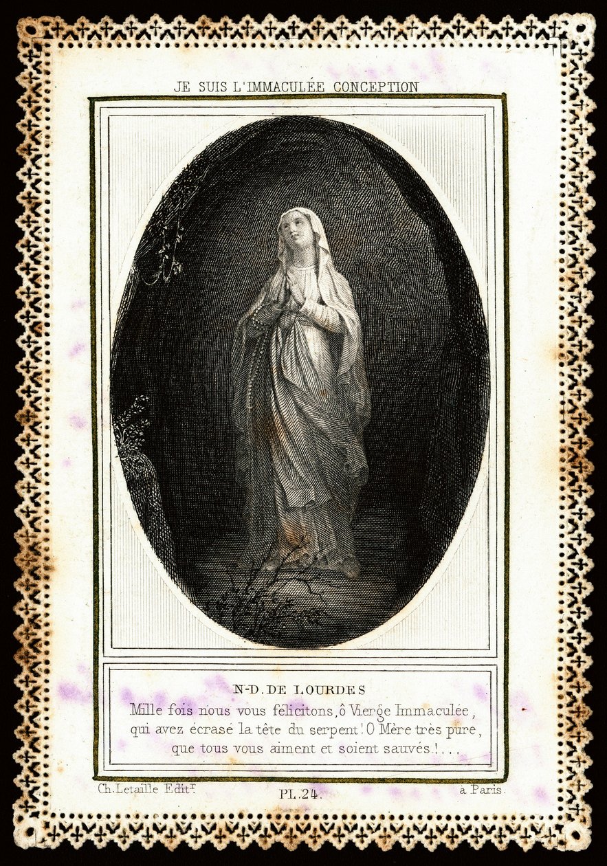 Andachtsbild: Notre Dame de Lourdes. Karte. 19. Jahrhundert. Private Sammlung von Anonymous Anonymous