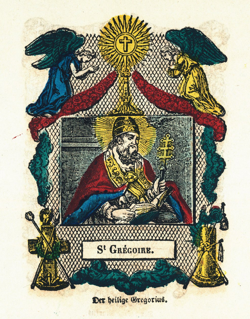 Andachtsbild: Heiliger Gregor I. der Große. Gravur des 19. Jahrhunderts von Anonymous Anonymous