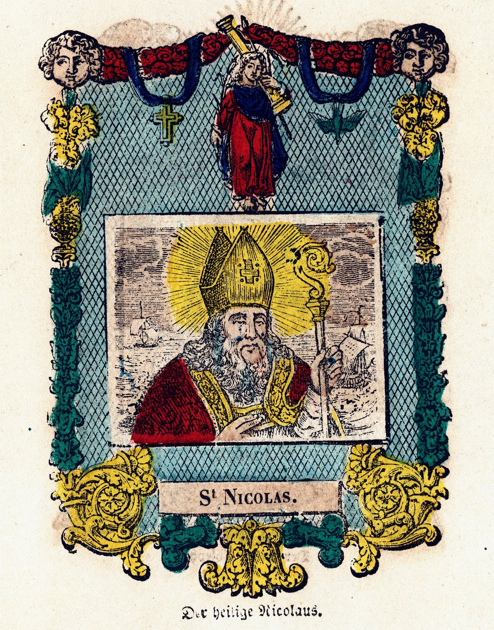 Andachtsbild: Heiliger Nikolaus. Gravur des 19. Jahrhunderts. Private Sammlung von Anonymous Anonymous