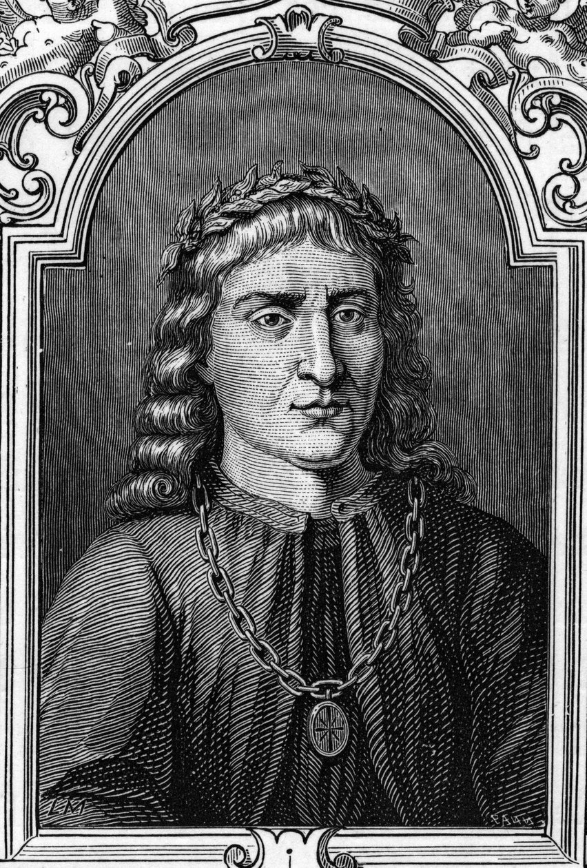 Porträt von Andrea Mantegna (1431-1506) italienischer Maler. Gravur von 1859 in "Die Galerien Europas - Italien" von Armengaud. Private Sammlung. von Anonymous Anonymous
