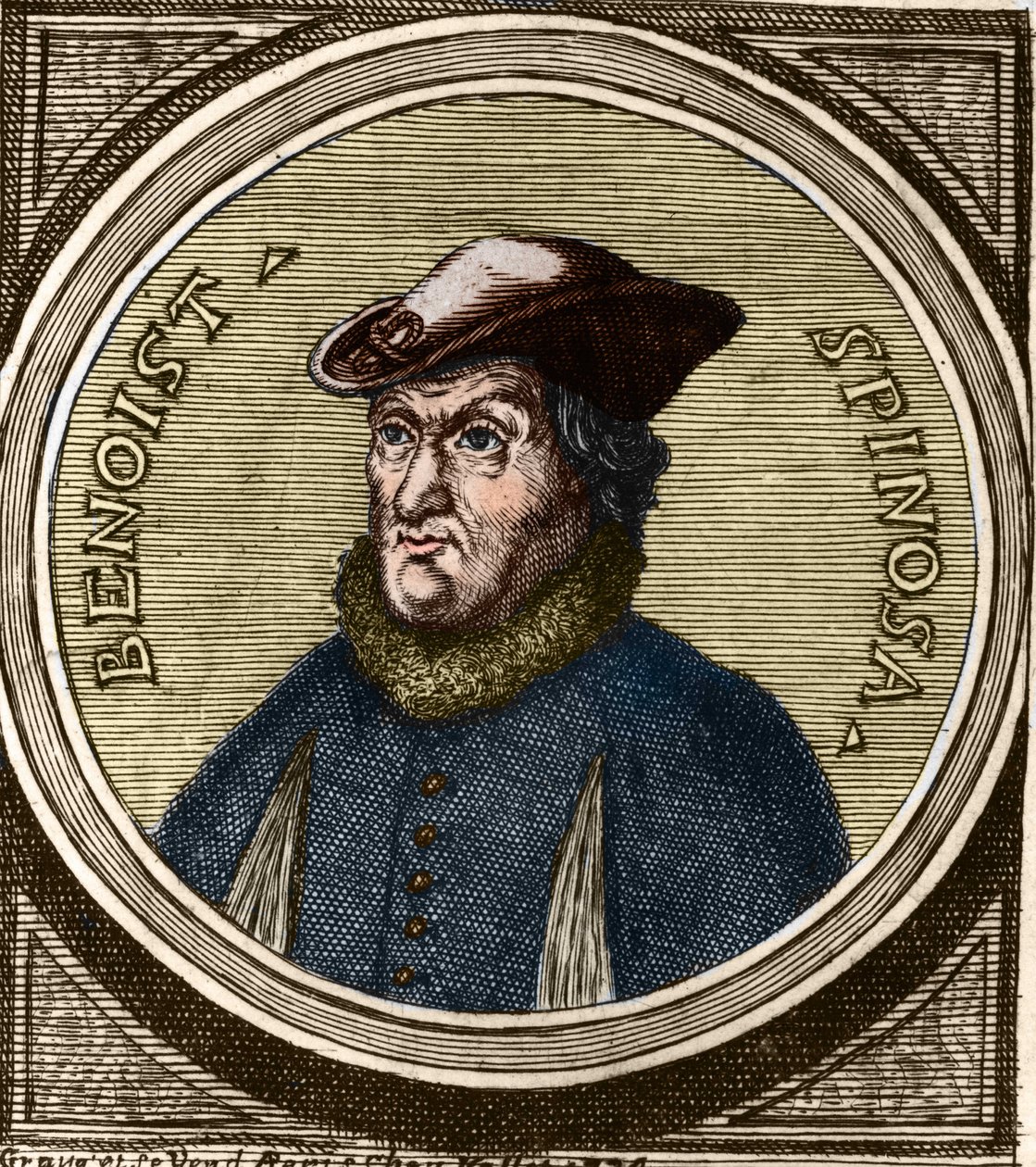 Porträt von Baruch Spinoza (1632-1677), niederländischer Philosoph, auch bekannt als Bento de Espinosa oder Benedictus de Spinoza oder Benoit de Spinoza. Gravur des 17. Jahrhunderts von Anonymous Anonymous