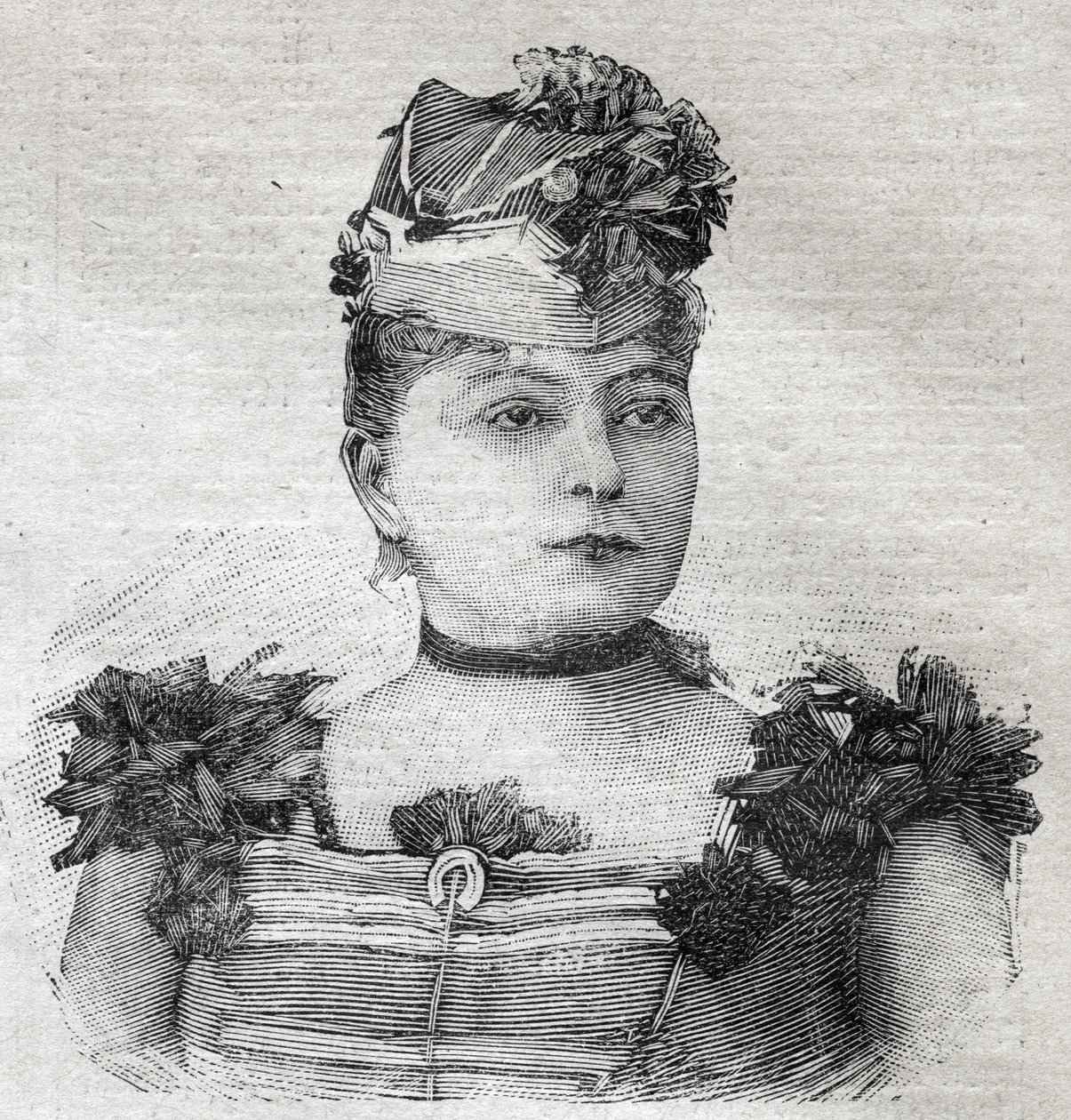 Porträt von Eugenie Weiss, bekannt als Jenny Baronin von Rahden, Mitglied der brasilianischen Zirkustruppe und Autorin des Buches „Der Roman der Reiterin“, getötet von ihrem Ehemann. In „Le Petit Parisien“ am 03.09.1893 von Anonymous Anonymous