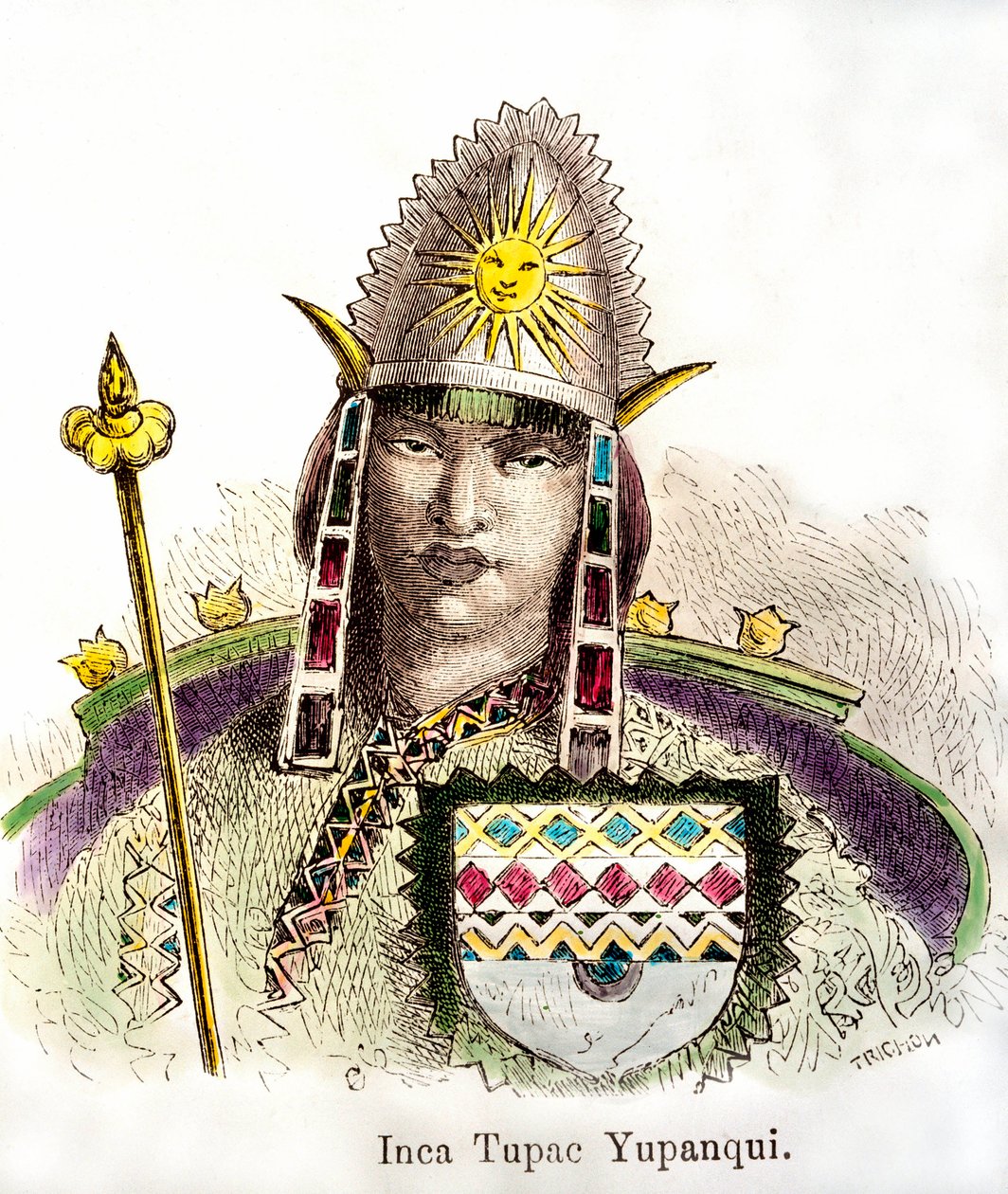 Porträt des Inka-Kaisers Tupac Yupanqui (regierte von 1471-1493). Kupferstich des 19. Jahrhunderts. Private Sammlung von Anonymous Anonymous
