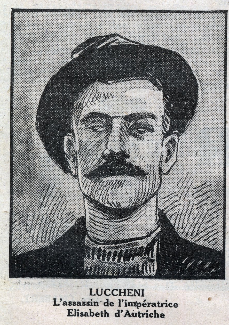 Porträt von Luigi Lucheni (1873-1910), italienischer Anarchist, Mörder von Elisabeth von Wittelsbach, Kaiserin von Österreich, bekannt als Sissi. Gravur in „L