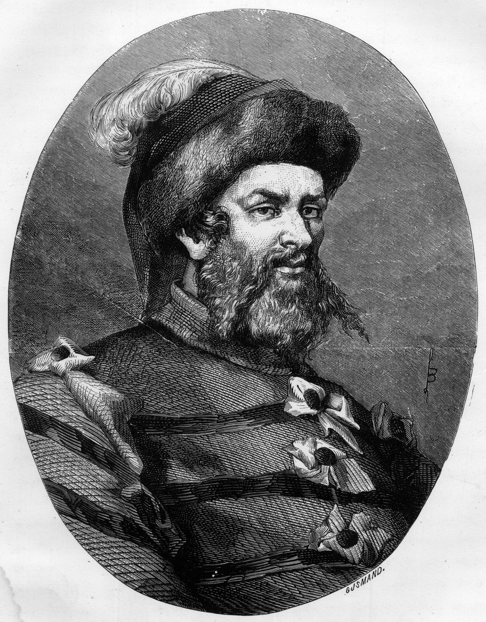 Porträt von Philippe Guillery (Guilleri) (1566-1608) französischer Brigant - Gravur von Leon Bailly aus dem Jahr 1863 in „Le Livre Rouge - Histoire De L