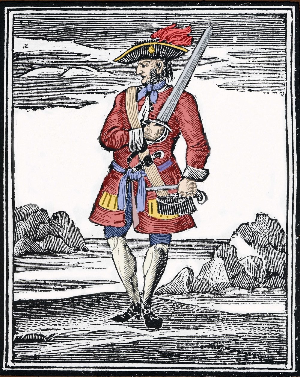 Porträt des Piraten Jack Rackham, genannt der Rote oder John Rackham, besser bekannt als Calico Jack. Gravur. von Anonymous Anonymous