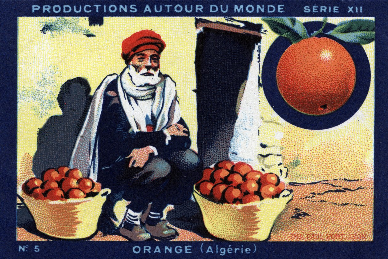 Produktionen rund um die Welt: Orange in Algerien. Chromolithografie von 1933 im „Joseph-Milliat-Album“ von Anonymous Anonymous