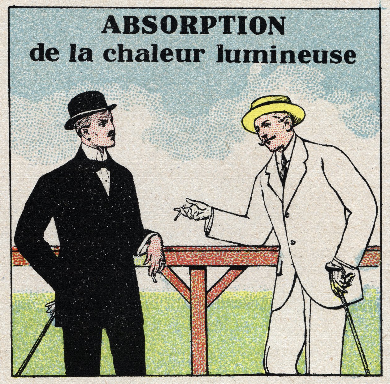 Strahlung und Leitfähigkeit: unterschiedliche Licht- und Wärmeabsorption je nach Farbe der Kleidung. Anonyme Illustration von 1925. Private Sammlung. von Anonymous Anonymous