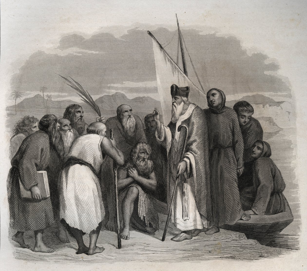 Saint Athanasius von Alexandria (Athanasius der Große) (295-373) besucht die Einsiedler Ägyptens. Gravur von 1846 in „Lives of the saints“. Private Sammlung. von Anonymous Anonymous