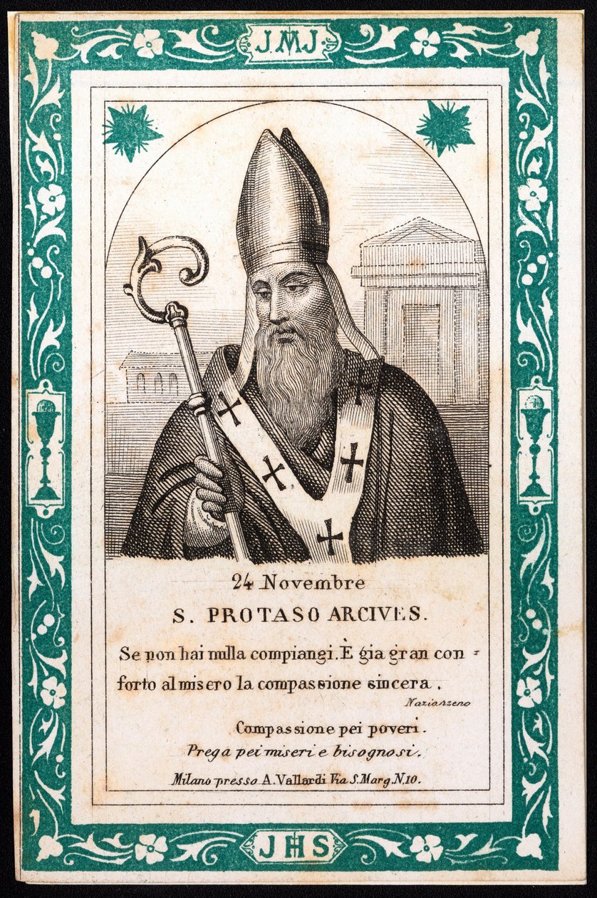 Heiliger Protais, Bischof von Mailand. Andachtsbild. Postkarte. Anfang des 20. Jahrhunderts. Private Sammlung von Anonymous Anonymous