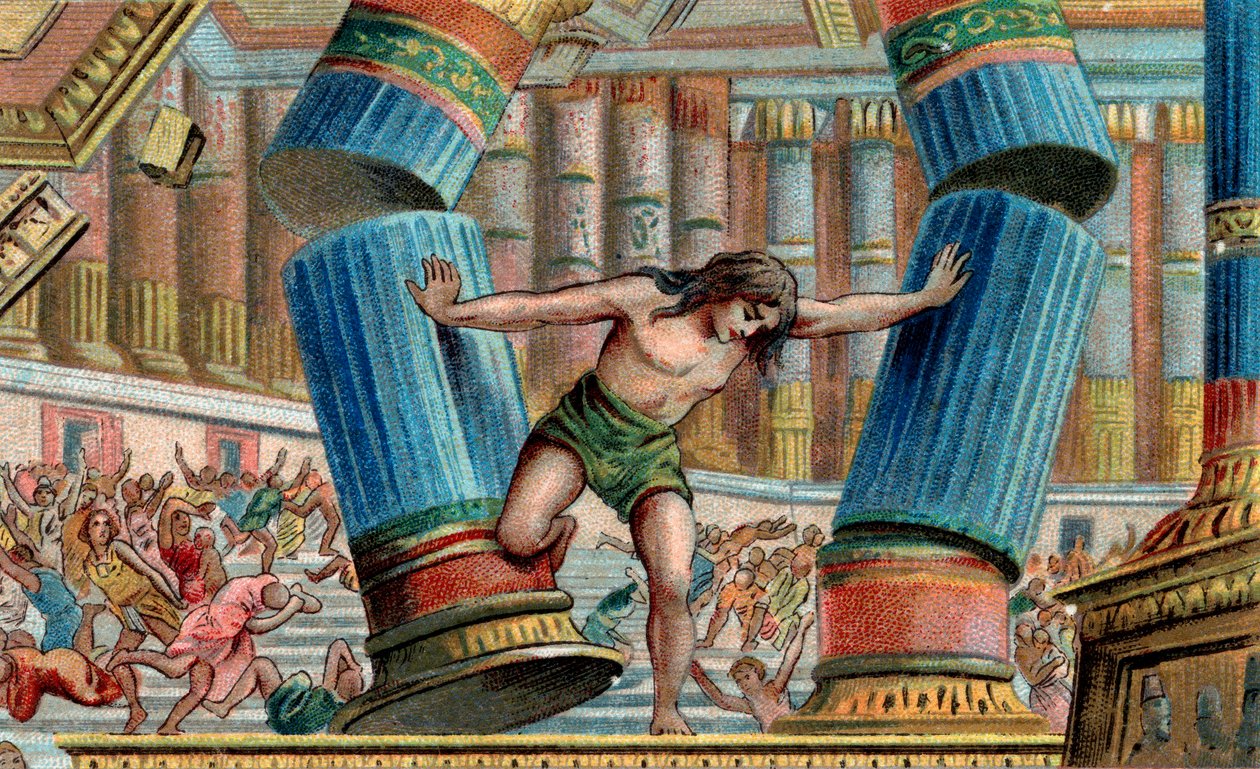 Samson bringt den Tempel von Dagon zum Einsturz - Chromolithographie - Private Sammlung von Anonymous Anonymous