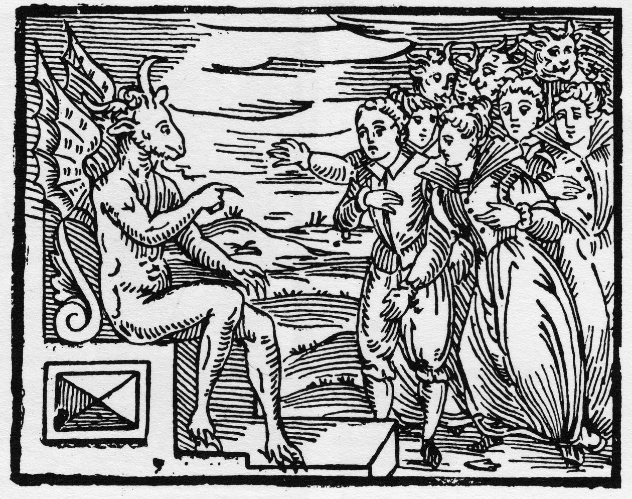 Satan fordert einen Pakt von den neuen Zauberern - „Compendium Maleficarum“, behandelt Hexen, ihre Bosheit und ihre Zauberei von Francesco Maria Guazzo oder Guaccio oder Guaccius (15?? -16??) 1608 Private Sammlung von Anonymous Anonymous