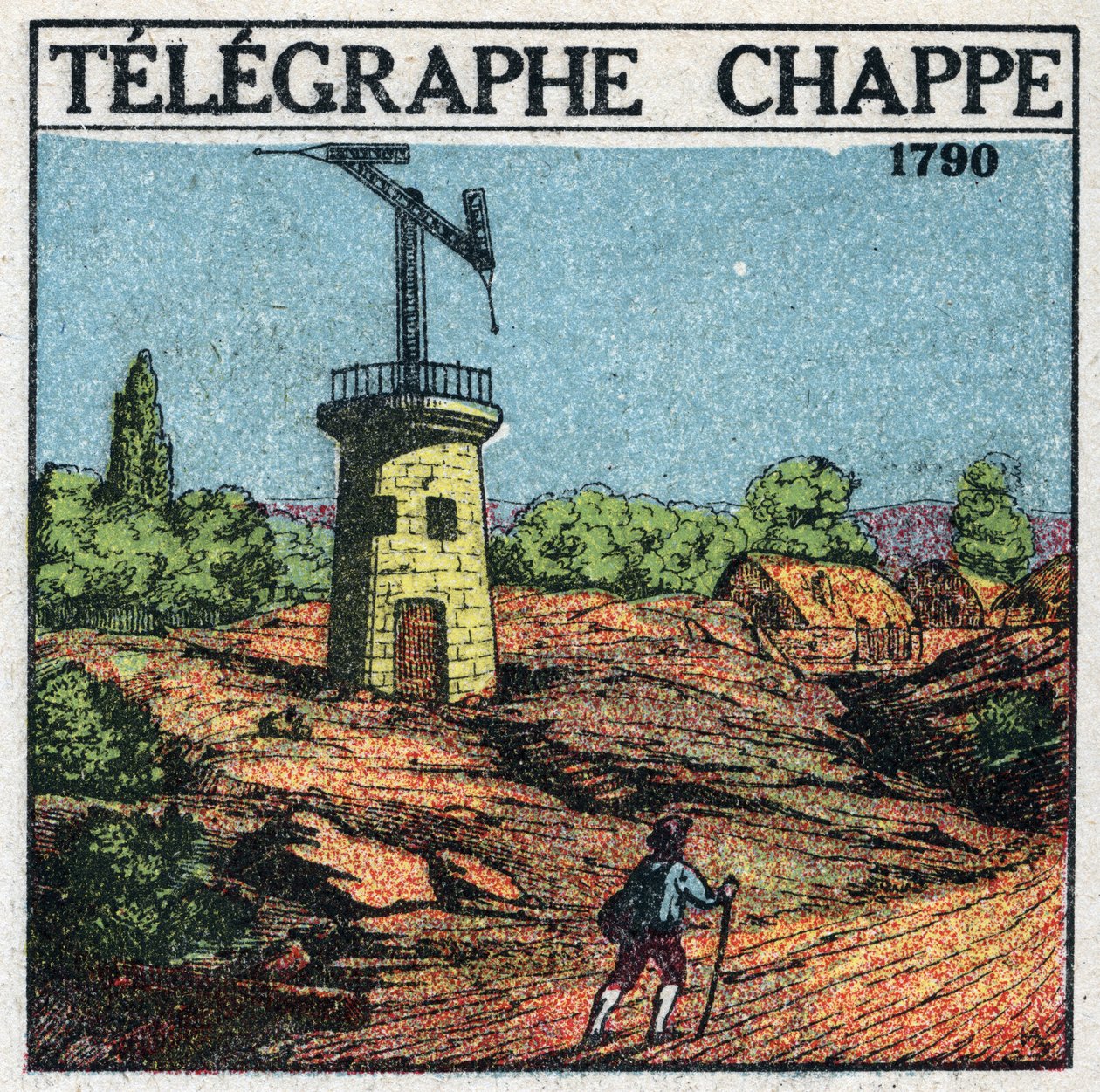 Telegraf: Telegraf von Claude Chappe (1765-1805) im Jahr 1790. Anonyme Illustration von 1925. Private Sammlung. von Anonymous Anonymous