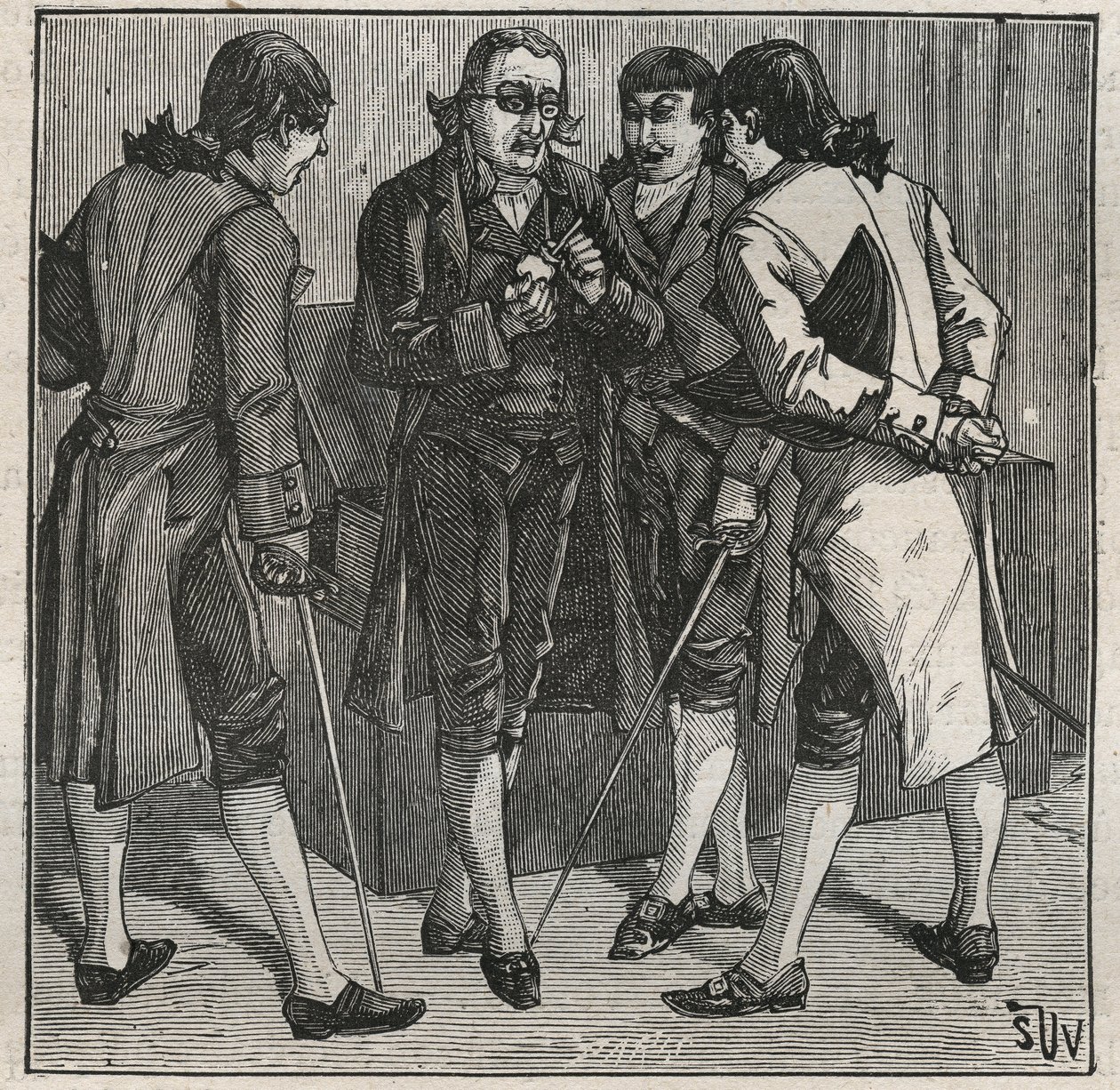 Test des brasilianischen falschen Diamanten durch John Mawe (1764-1829), britischer Mineraloge. Gravur aus 1885 in „Les arts et metiers illustres“ von Adolphe BITARD. von Anonymous Anonymous