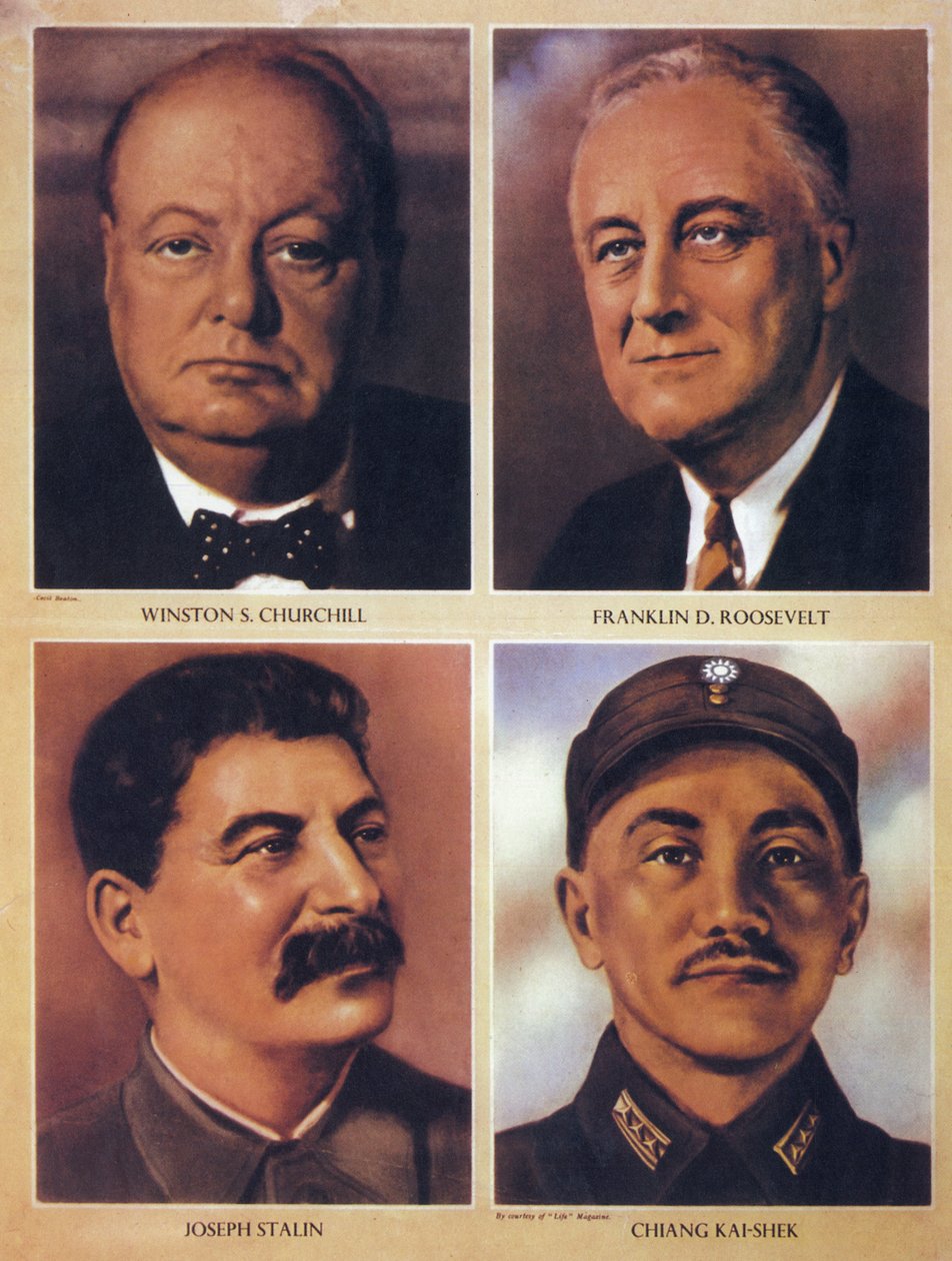 Die alliierten Führer des Zweiten Weltkriegs - Winston Churchill, Franklin Delano Roosevelt, Joseph Stalin und Chiang Kai Shek - 1943 von Anonymous Anonymous