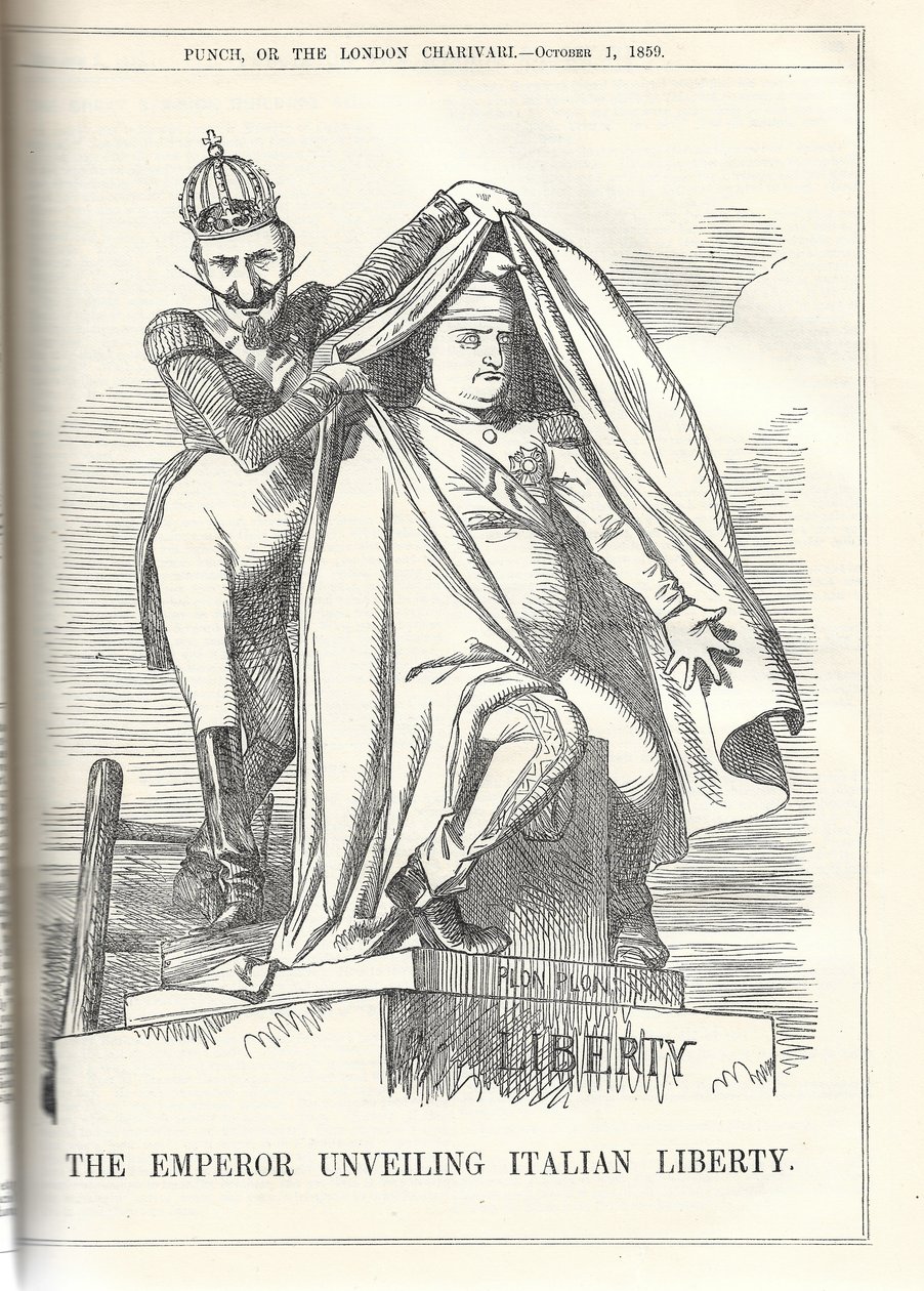 Der Kaiser enthüllt die italienische Freiheit. Aus der Zeitschrift Punch von Anonymous Anonymous