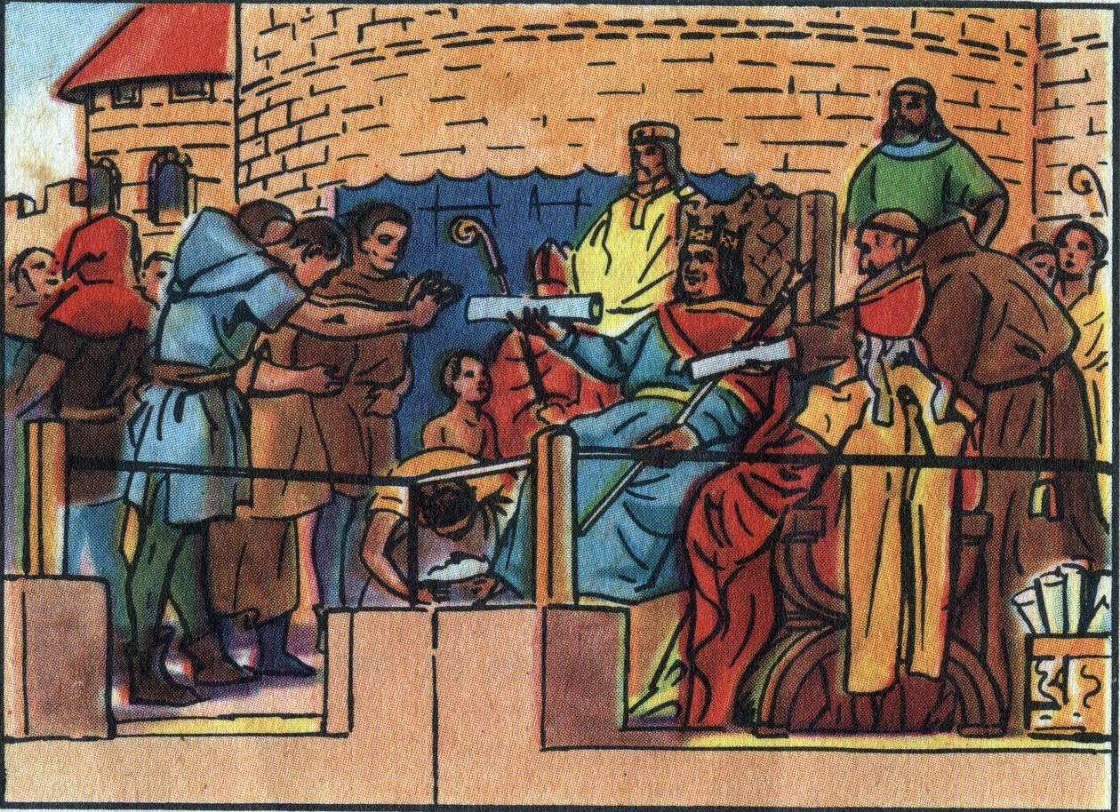 Der König von Frankreich Ludwig VI. der Große (1081-1137) gewährt der Stadt Paris die Charta. Anonyme Illustration in „Collection des souverains et chefs d