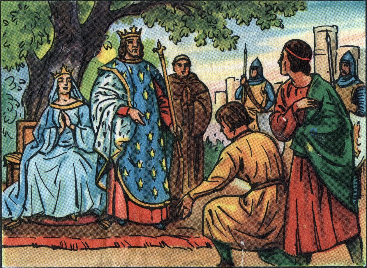 Der König von Frankreich Ludwig IX. der Heilige (1214-1270) richtet unter der Eiche des Bois de Vincennes. Anonyme Illustration in „Collection des souverains et chefs d