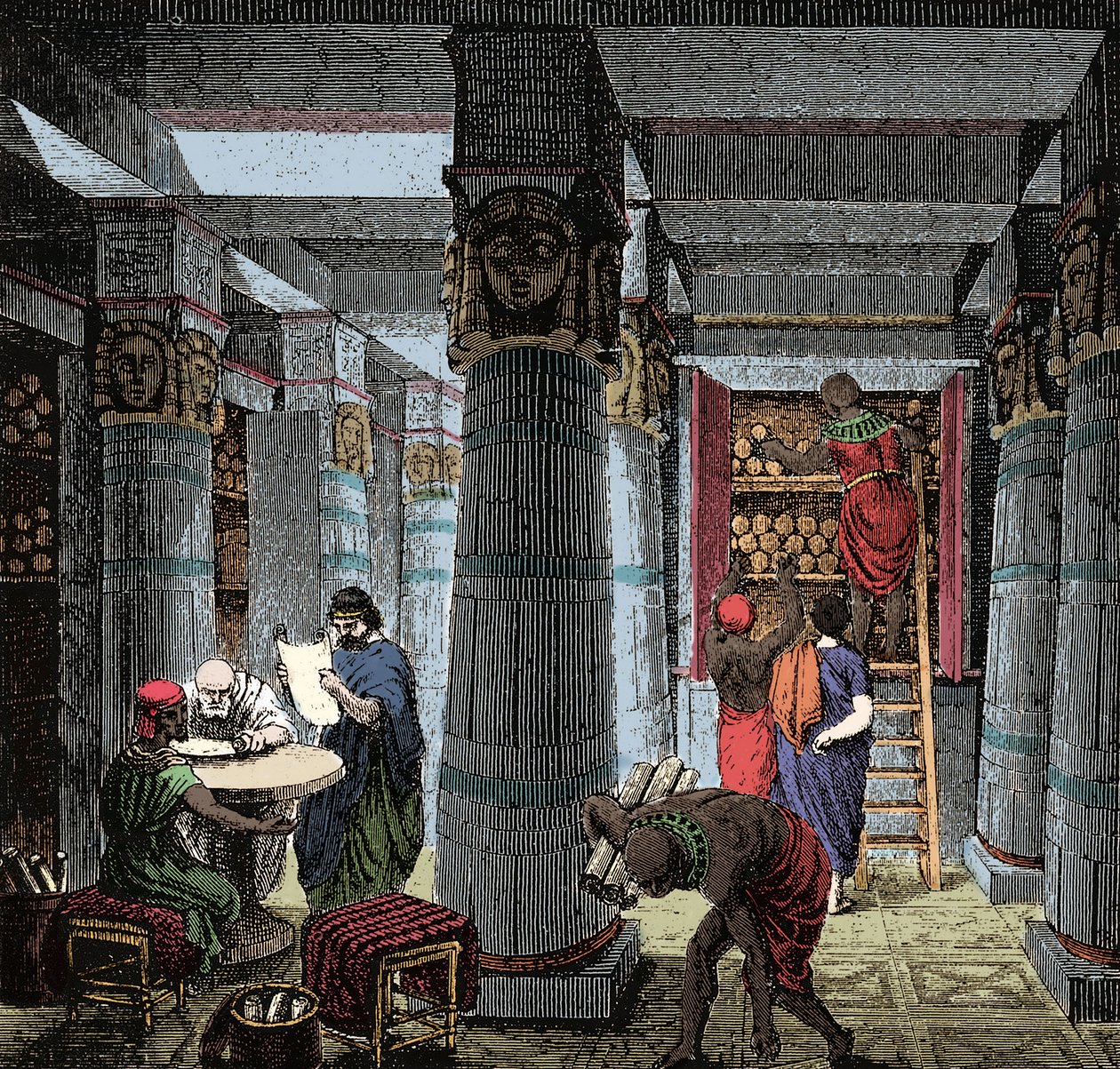 Die Bibliothek von Alexandria - Ansicht des Inneren der Bibliothek von Alexandria in Ägypten von Anonymous Anonymous