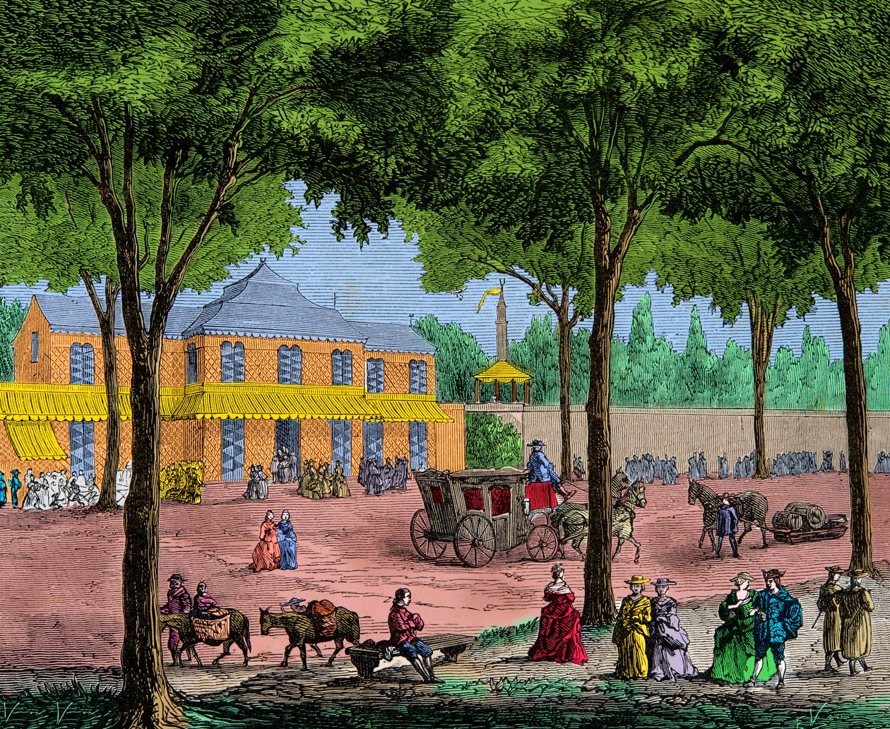 Das türkische Café am Boulevard du Temple in Paris im Jahr 1780. Gravur. Private Sammlung von Anonymous Anonymous
