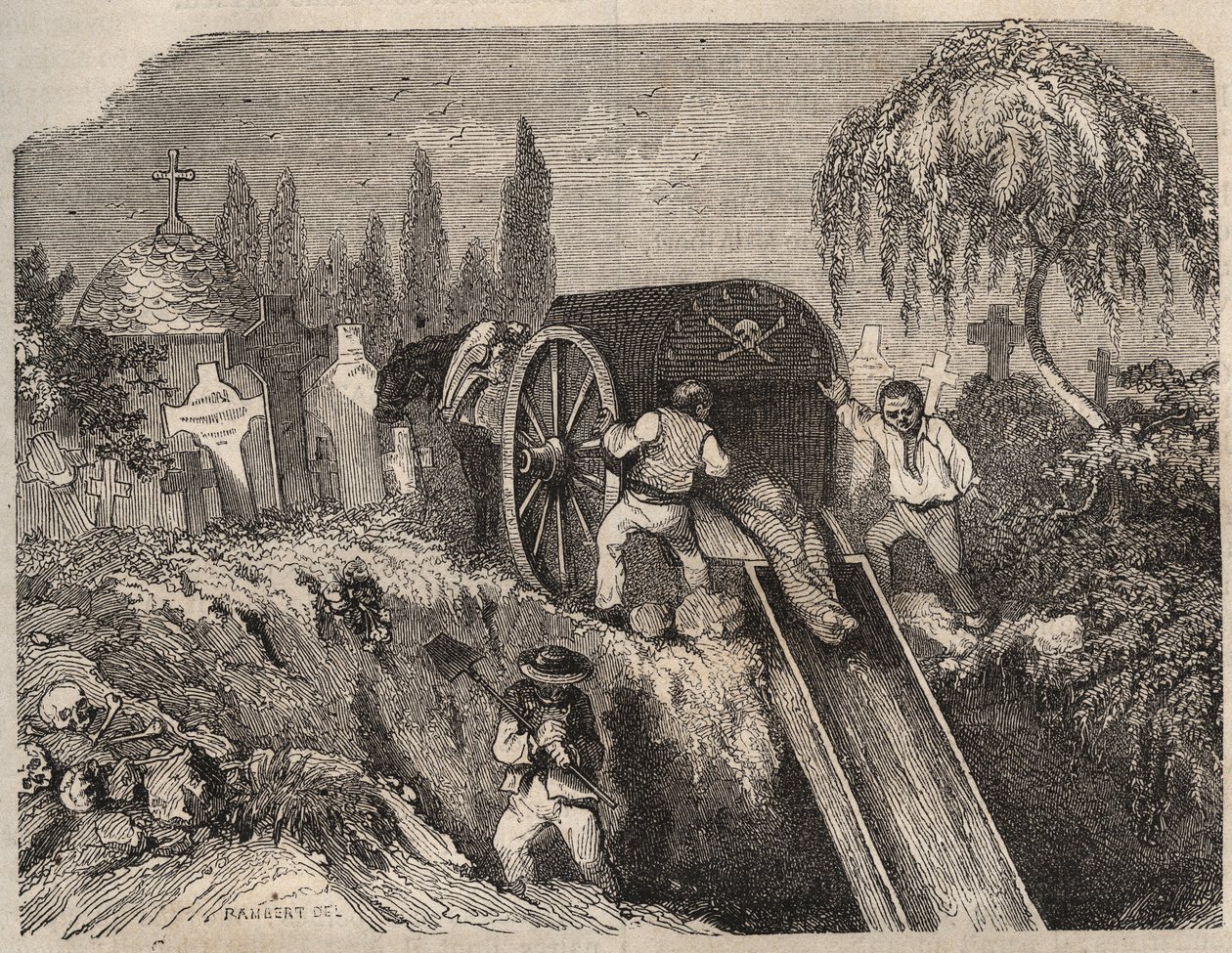 Der Friedhof des Brest-Bagne im 19. Jahrhundert. Gravur in „Histoire des bagnes depuis leur création à nos jours“ (1877) von Pierre Zaccone (1817-1895). Private Sammlung. von Anonymous Anonymous