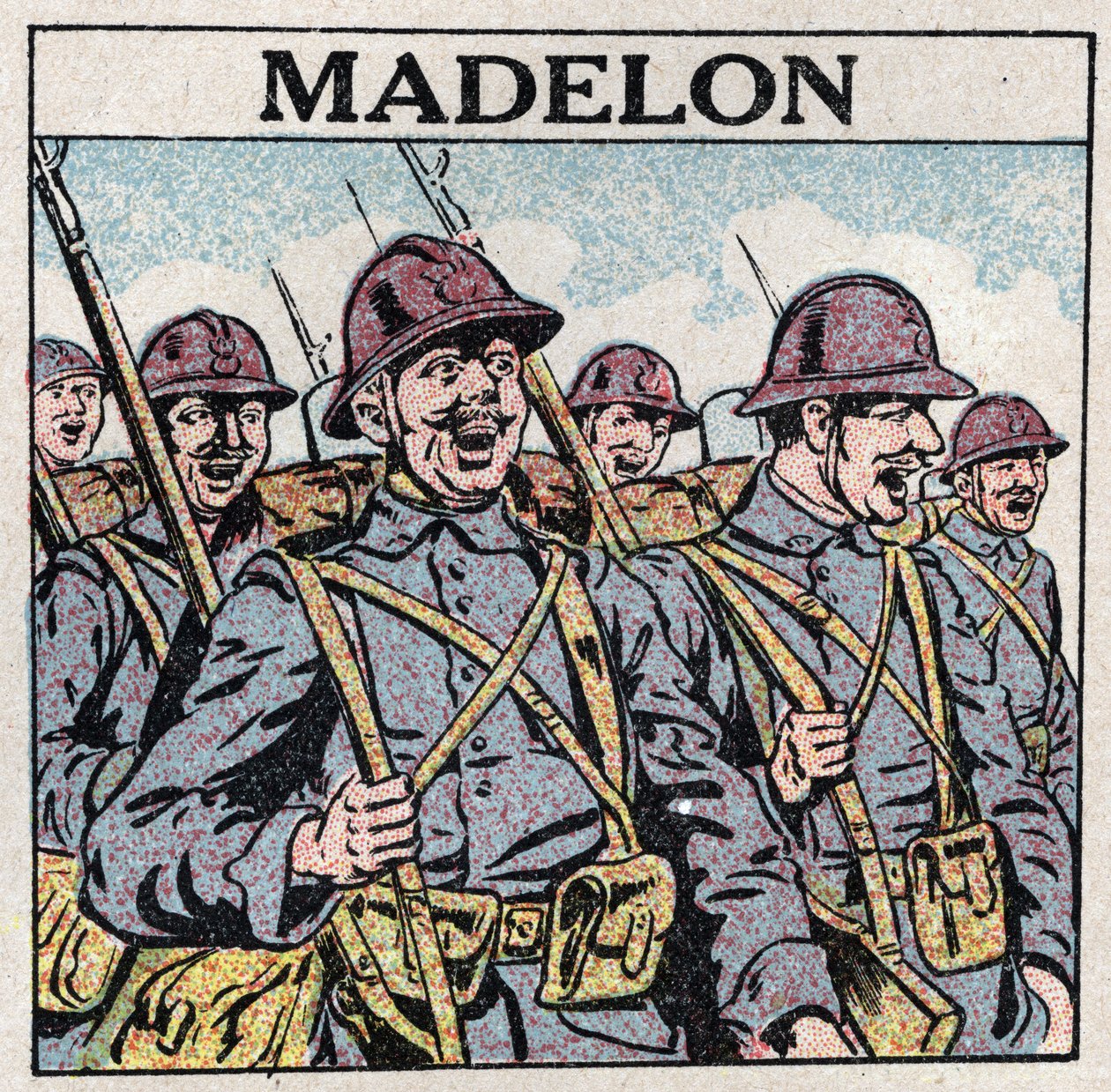 Die Wirkung der Musik: das französische Lied „La Madelon“ gibt den Soldaten Mut. Anonyme Illustration von 1925. Private Sammlung. von Anonymous Anonymous