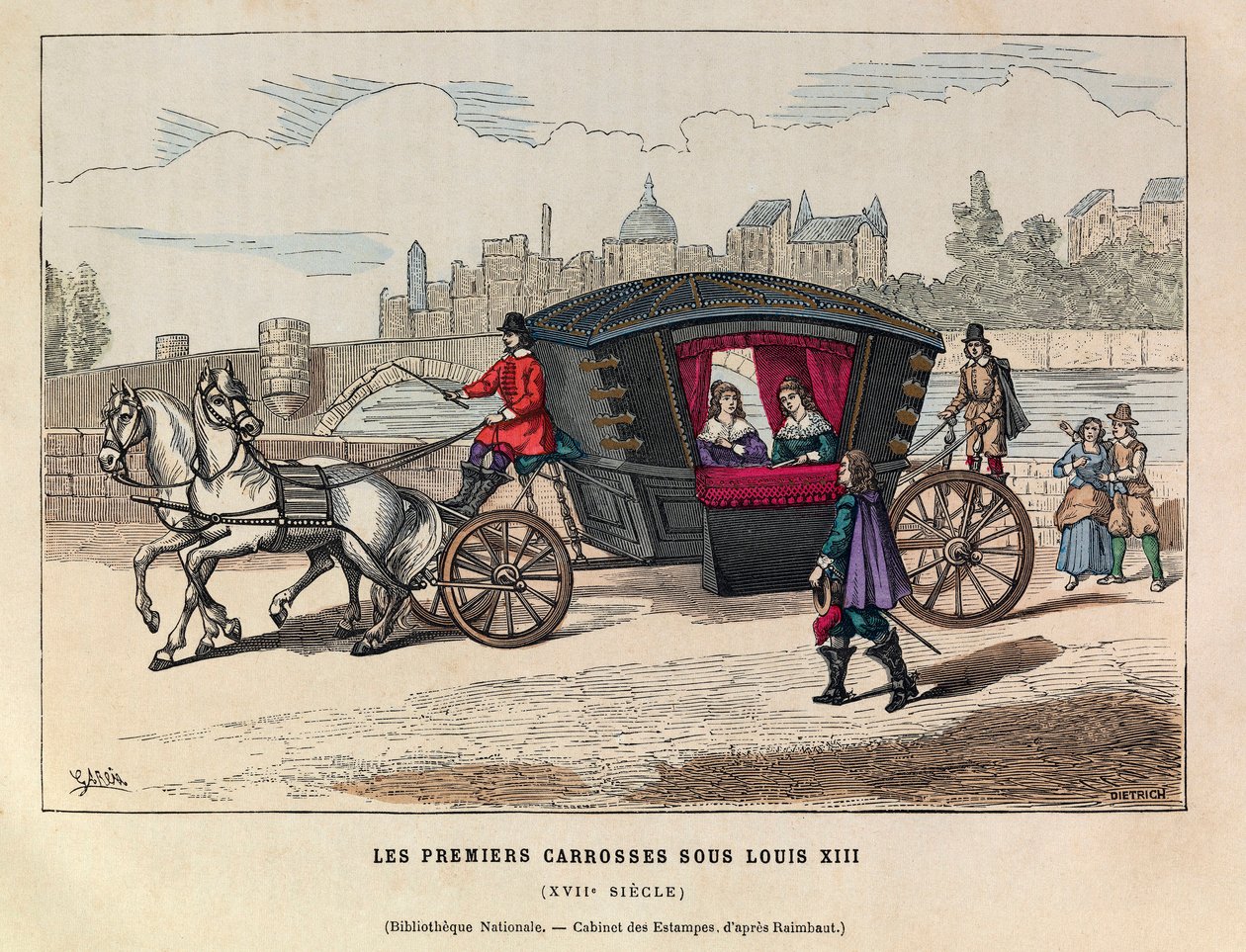 Die ersten Kutschen unter der Herrschaft von König Ludwig XIII. im 17. Jahrhundert - Früher französischer Wagen, Herrschaft von König Ludwig XIII. 17. Jahrhundert - private Sammlung von Anonymous Anonymous