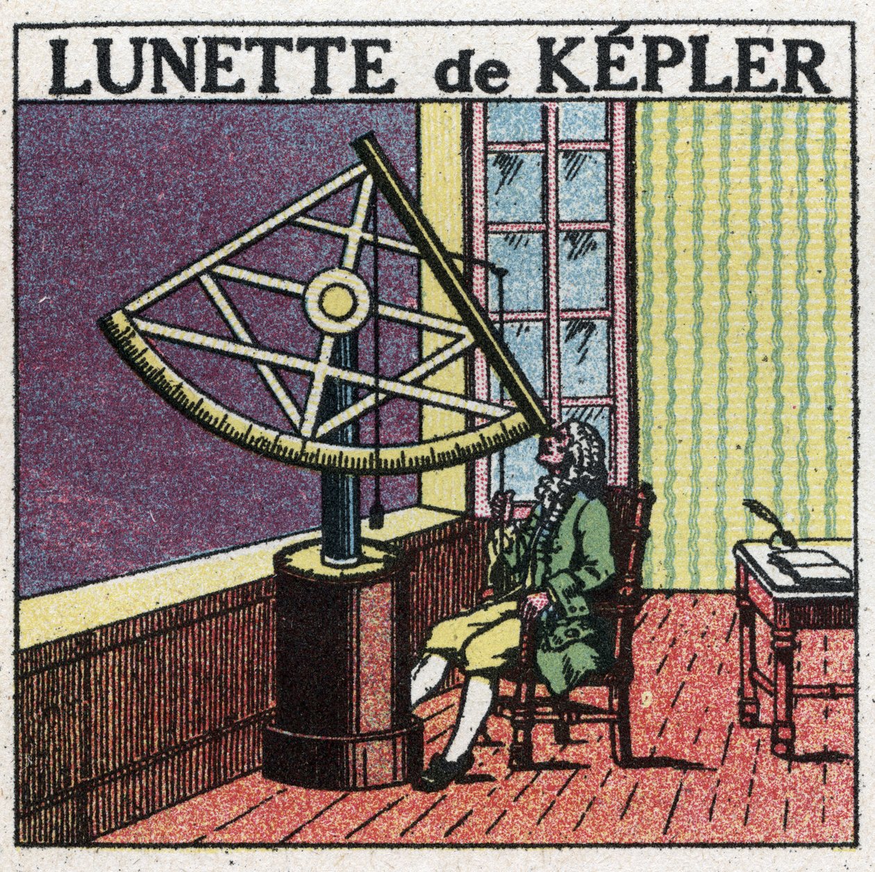 Die ersten optischen Instrumente: Astronomisches Fernrohr von Johannes Kepler (1571-1630) um 1615 erfunden. Anonyme Illustration von 1925. Private Sammlung. von Anonymous Anonymous