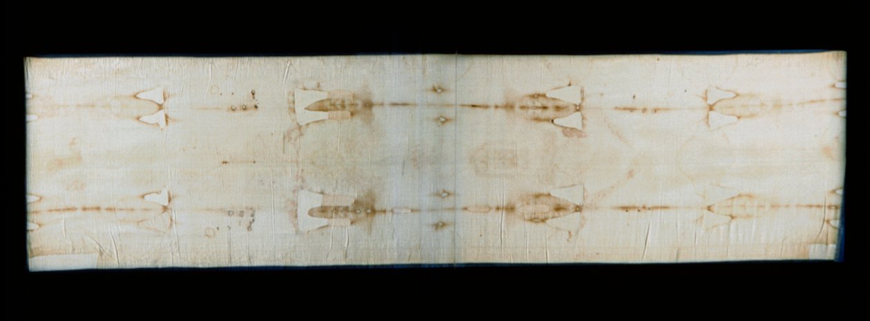 Das Heilige Grabtuch von Turin (oder Grabtuch oder Sacra Sindone), Leinentuch mit Spuren (vermutlich die von Christus) der Folter eines Körpers. Königliche Kapelle der Kathedrale Johannes der Täufer von Turin, Italien von Anonymous Anonymous