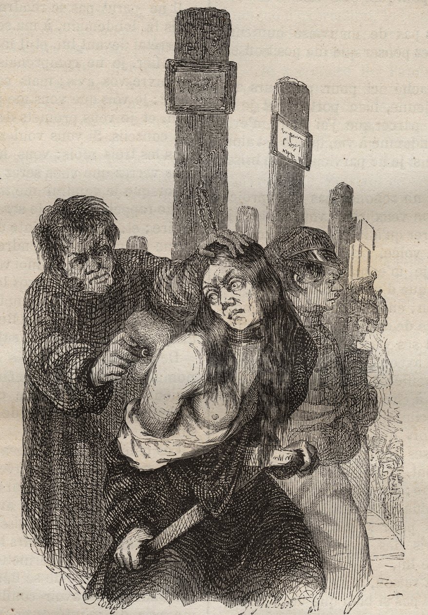 Das Zeichen im Bagne de Rochefort im 19. Jahrhundert. Gravur in „Histoire des bagnes depuis leur création à nos jours“ (1877) von Pierre Zaccone (1817-1895). Private Sammlung von Anonymous Anonymous