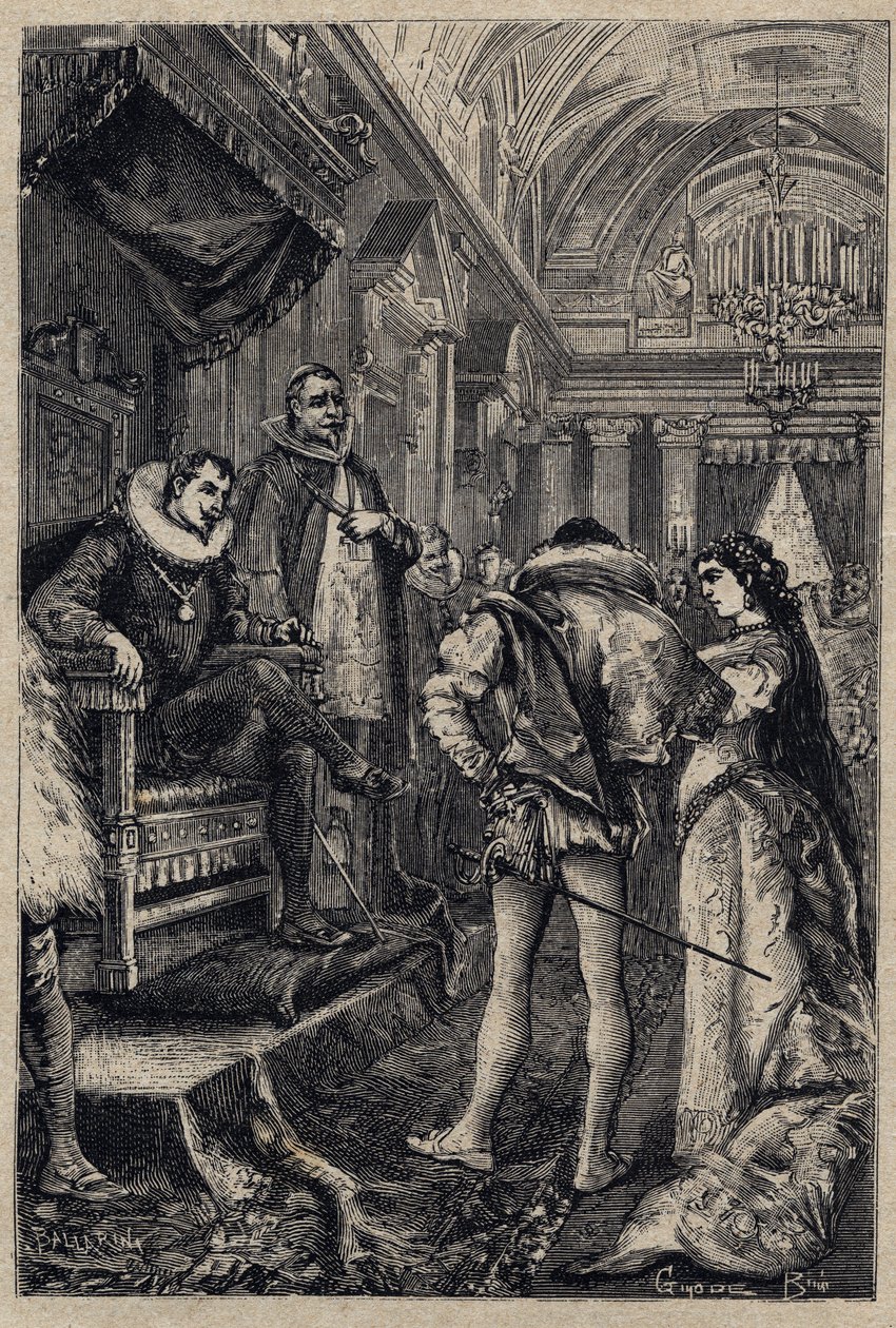 Die Hochzeit von Giulia Farnese mit Orsino Orsini im Haus von Rodrigo Borgia 1489 - Gravur aus 