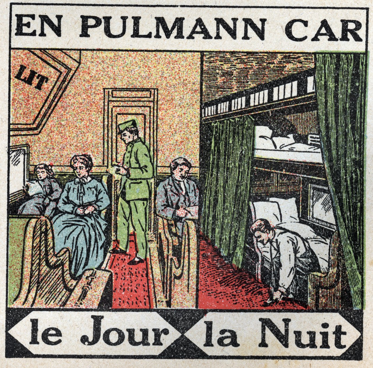 Die Eisenbahnen: Innenansicht des Pullman-Wagens. Anonyme Illustration von 1925. Private Sammlung. von Anonymous Anonymous