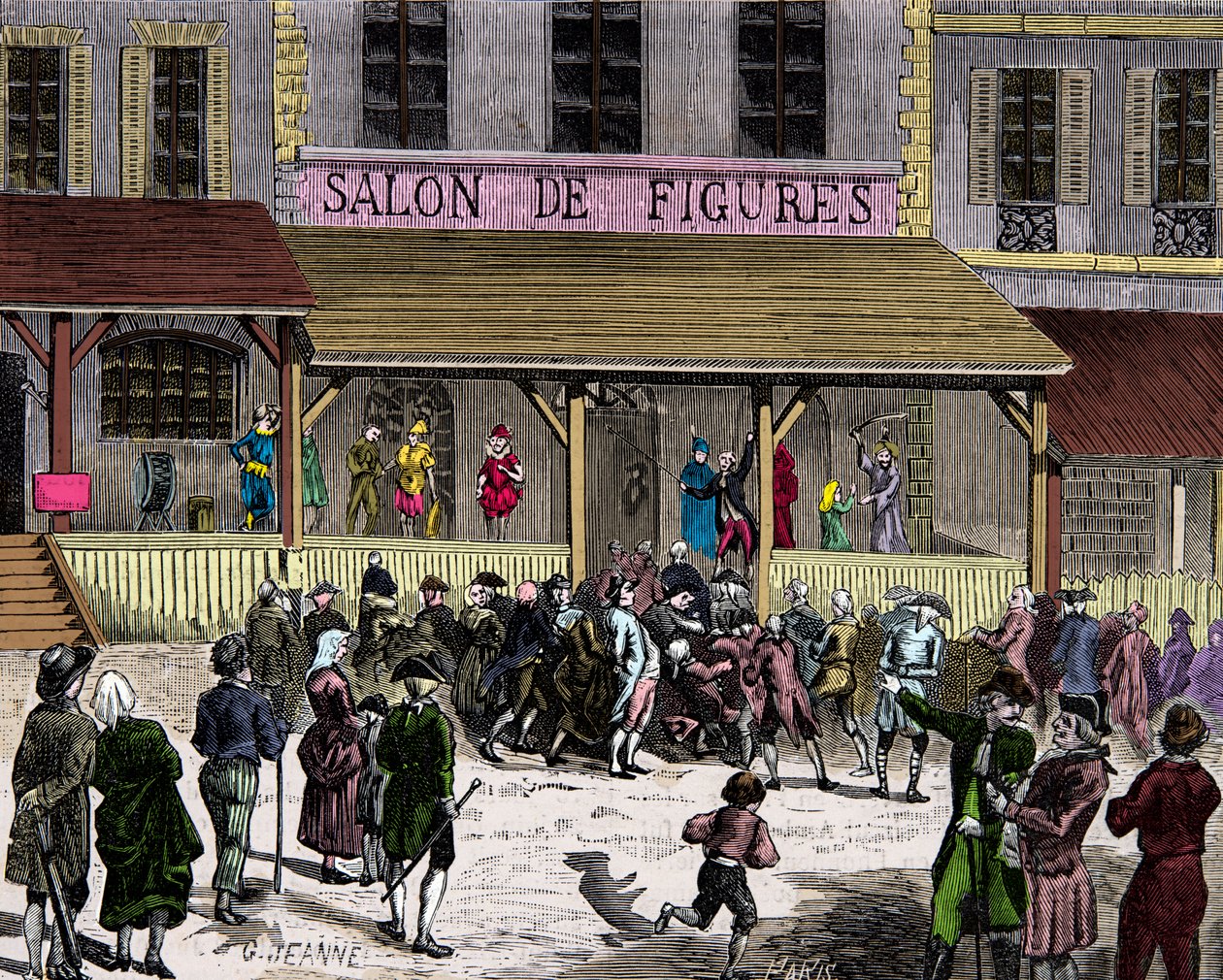 Der Salon der Wachswaren am Boulevard du Temple in Paris im 18. Jahrhundert, gegründet von Curtius, Gravur von Anonymous Anonymous