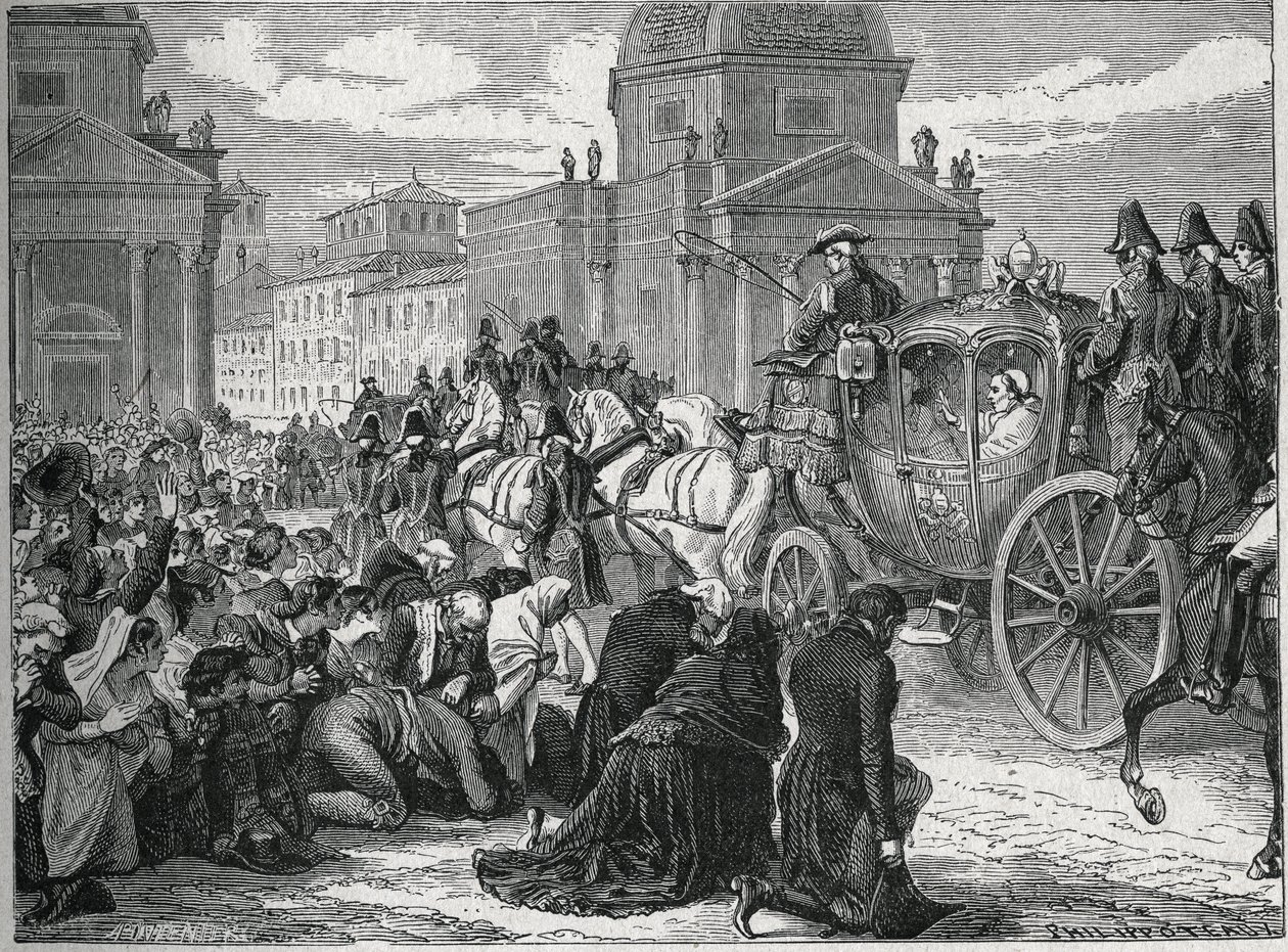Der triumphale Einzug von Papst Pius VII. in Rom am 24. Mai 1814. Gravur des 19. Jahrhunderts. Private Sammlung von Anonymous Anonymous