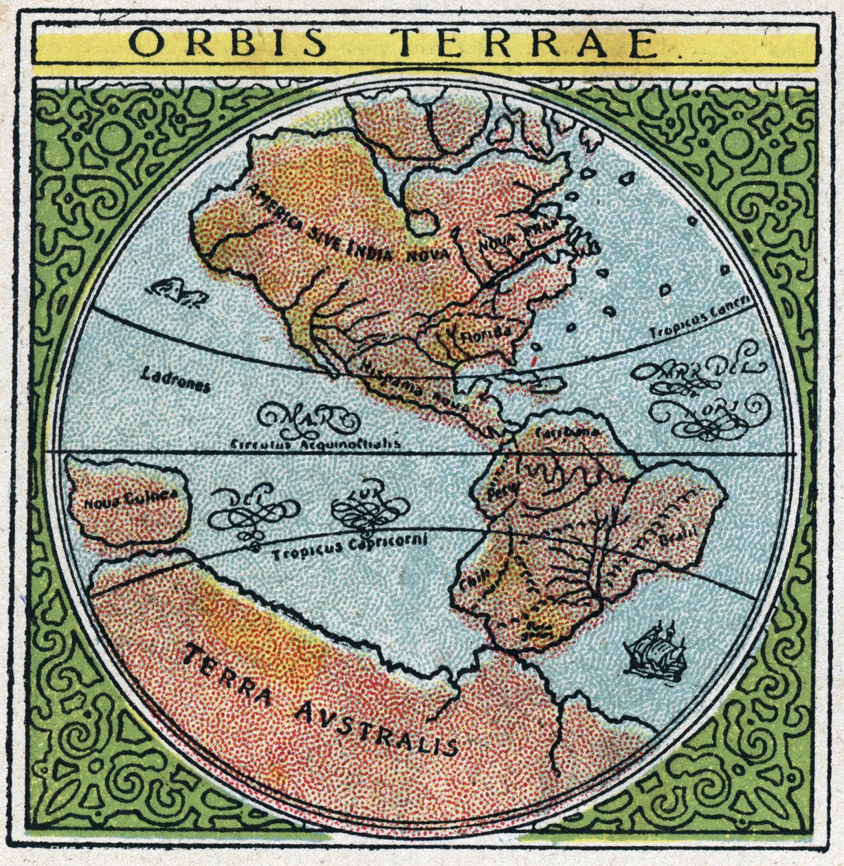 Zeit: Orbis Terrae. Der Globus mit Äquator und den Tropen. Anonyme Illustration von 1925. Private Sammlung. von Anonymous Anonymous