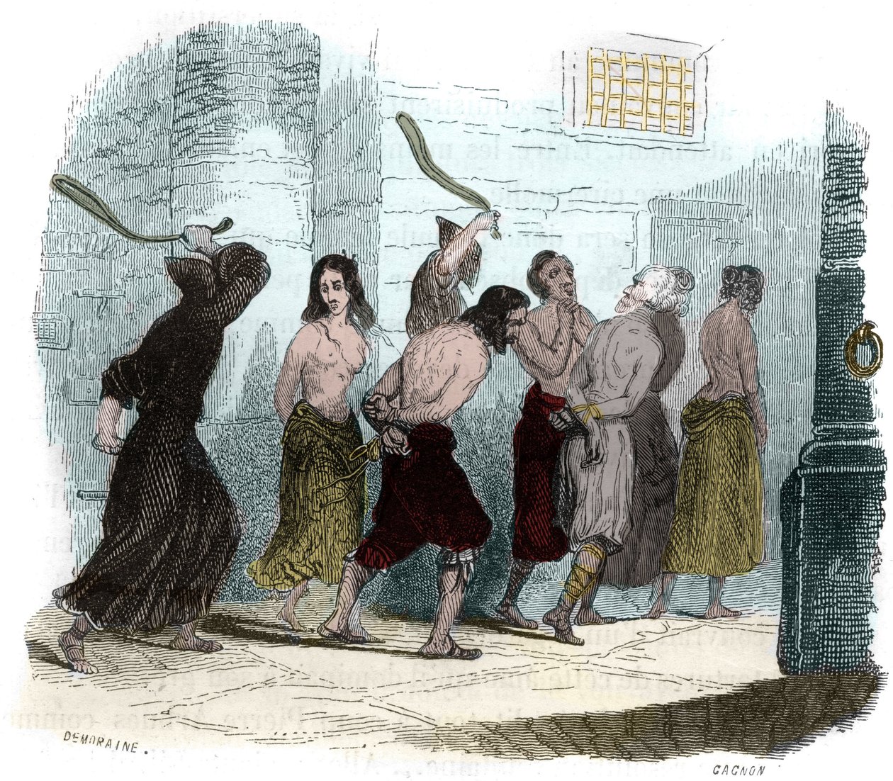 Folter während der Inquisition in Spanien im 16. Jahrhundert: Die Pein der Peitsche. Illustration in „Mysteres of the Inquisition and Other Secret Societies of Spain“ von Victor de Fereal, Suberwick, Manuel Galo de Cuendias. Veröffentlicht von P. Boizard von Anonymous Anonymous
