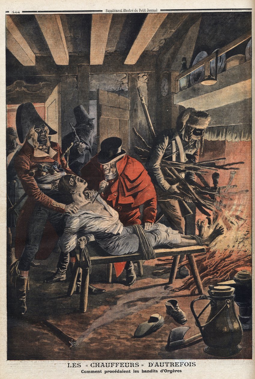 Verschiedene Fakten unter dem Direktorium (1795-1799): die Banditen von Orgeres (Fahrer) (Ille und Schurke), berühmte Verbrecherbande in der Region Beauce, sie greifen hier einen Bauernhof an, ihre Spezialität war es, ihre Opfer durch Verbrennen ihrer Füße von Anonymous Anonymous