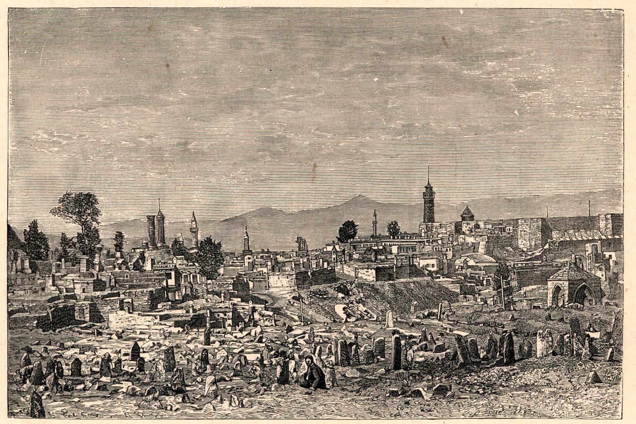Ansicht der Stadt Erzurum in Armenien (heute Türkei). Gravur in „Les Missions Catholiques au XIXème Siècle“ von Louis-Eugène Louvet. Private Sammlung. von Anonymous Anonymous