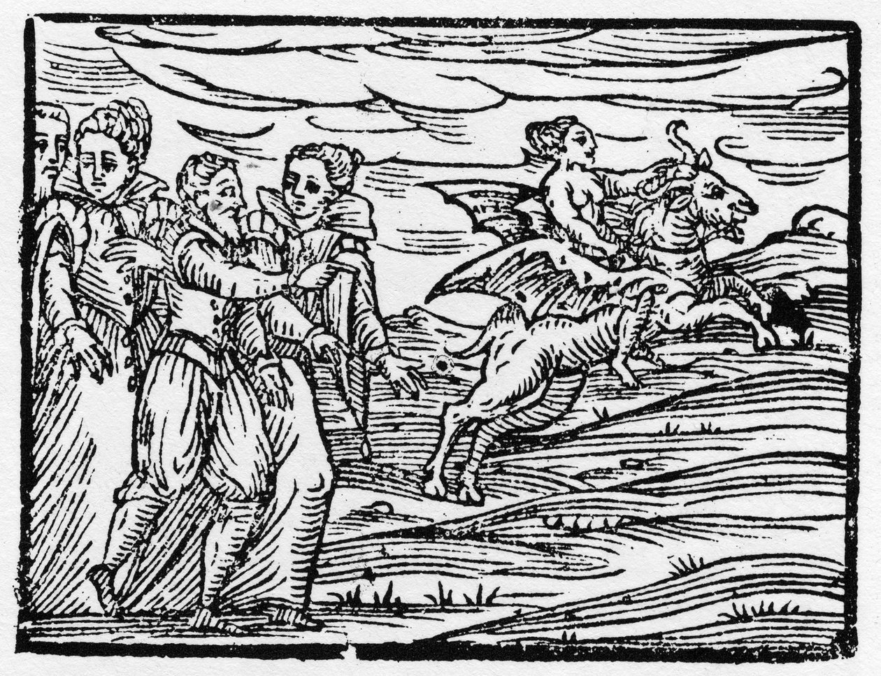 Hexe reitet auf einer Ziege - „Compendium Maleficarum“, behandelt Hexen, ihre Bosheit und ihre Zaubersprüche von Francesco Maria Guazzo oder Guaccio oder Guaccius (15?? -16??) 1608 Private Sammlung von Anonymous Anonymous